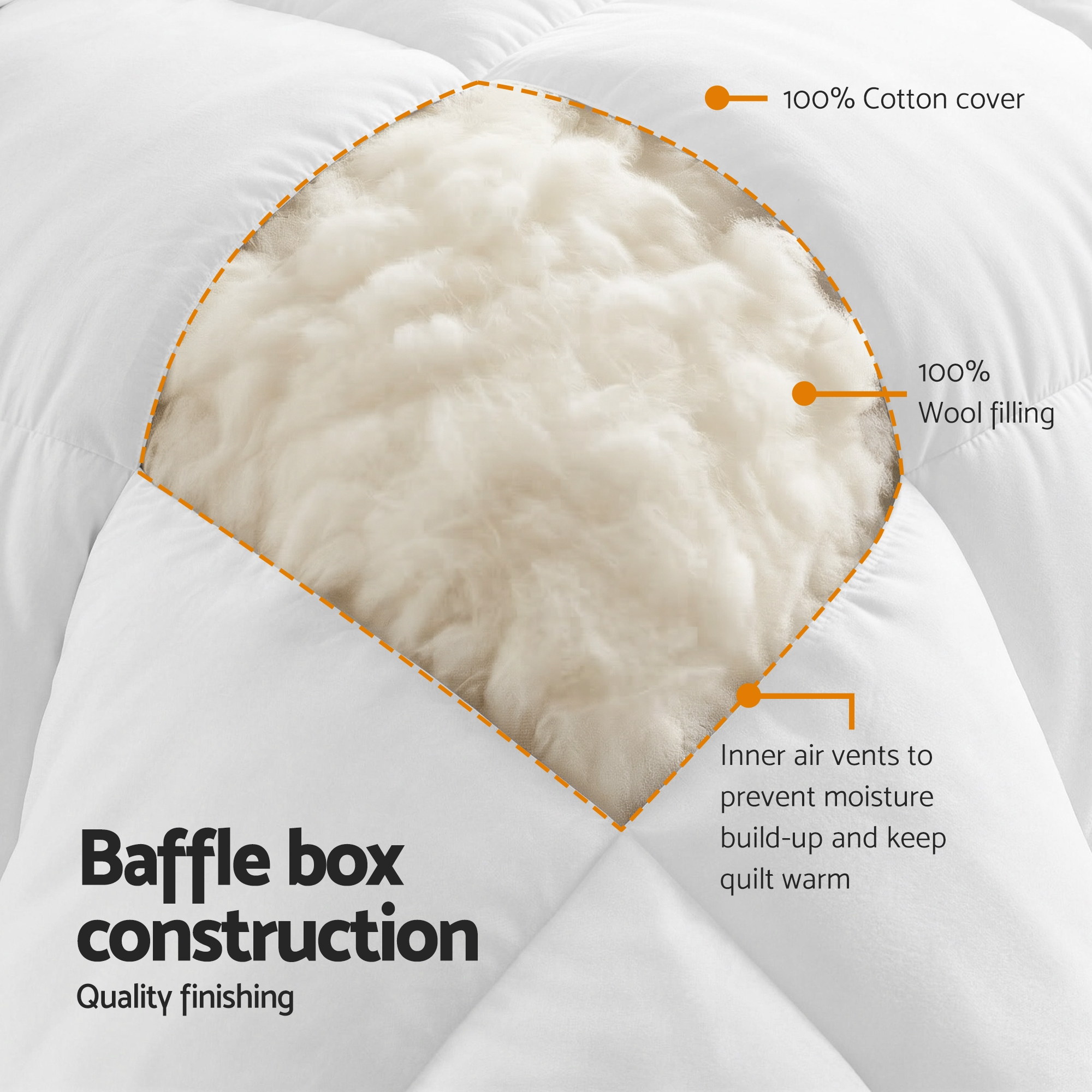 Giselle Bedding Wool Quilt 800GSM Extra Thick Super King Winter Doona Baffle Box Construction 100% Wool Filling - Image 5