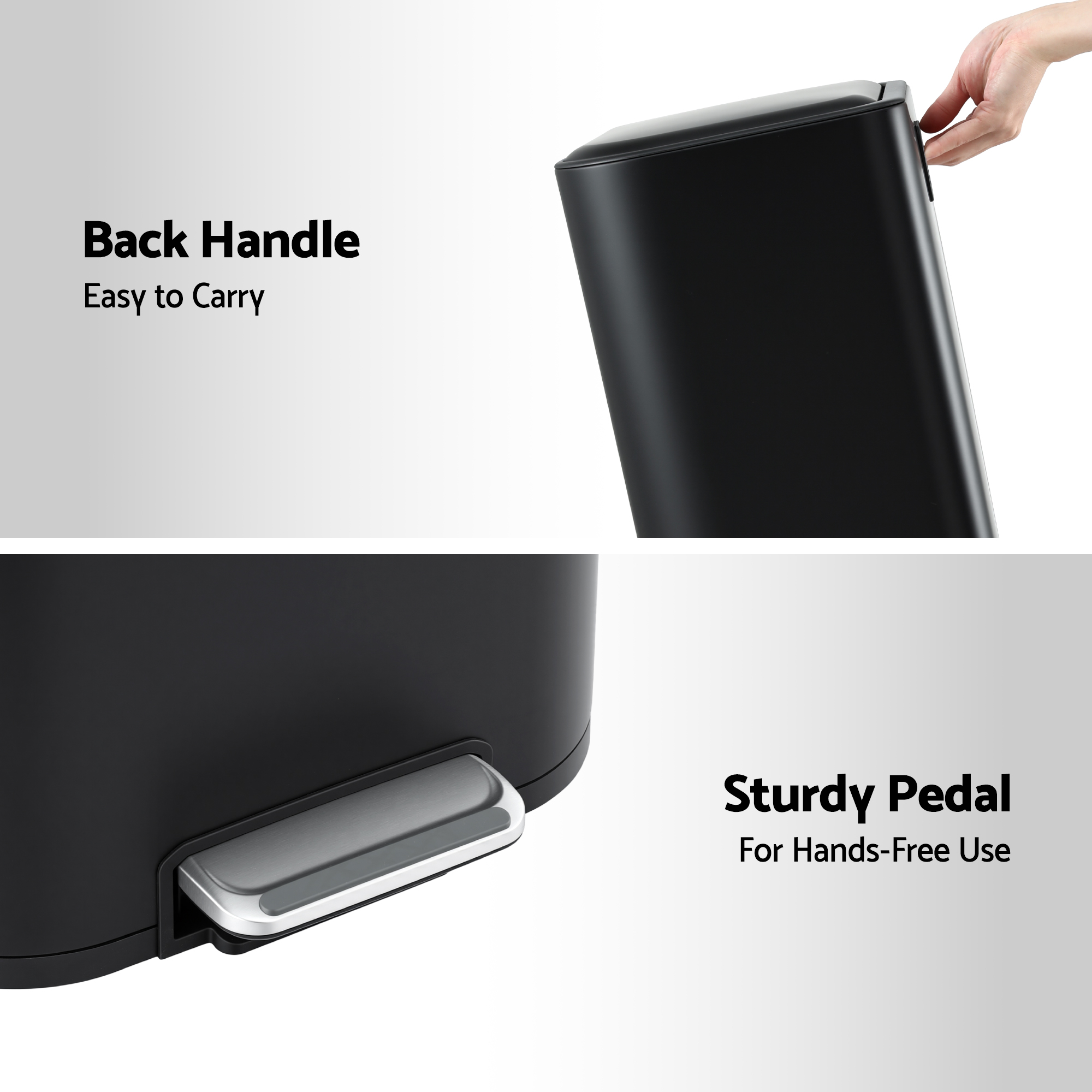 Cefito Kitchen Trash Can 40L Pedal Bins Rubbish Bin Steel with Soft Close Lid, Removable Inner Bucket, Rectangular Garbage Can Recycling Bin, Black - Image 8