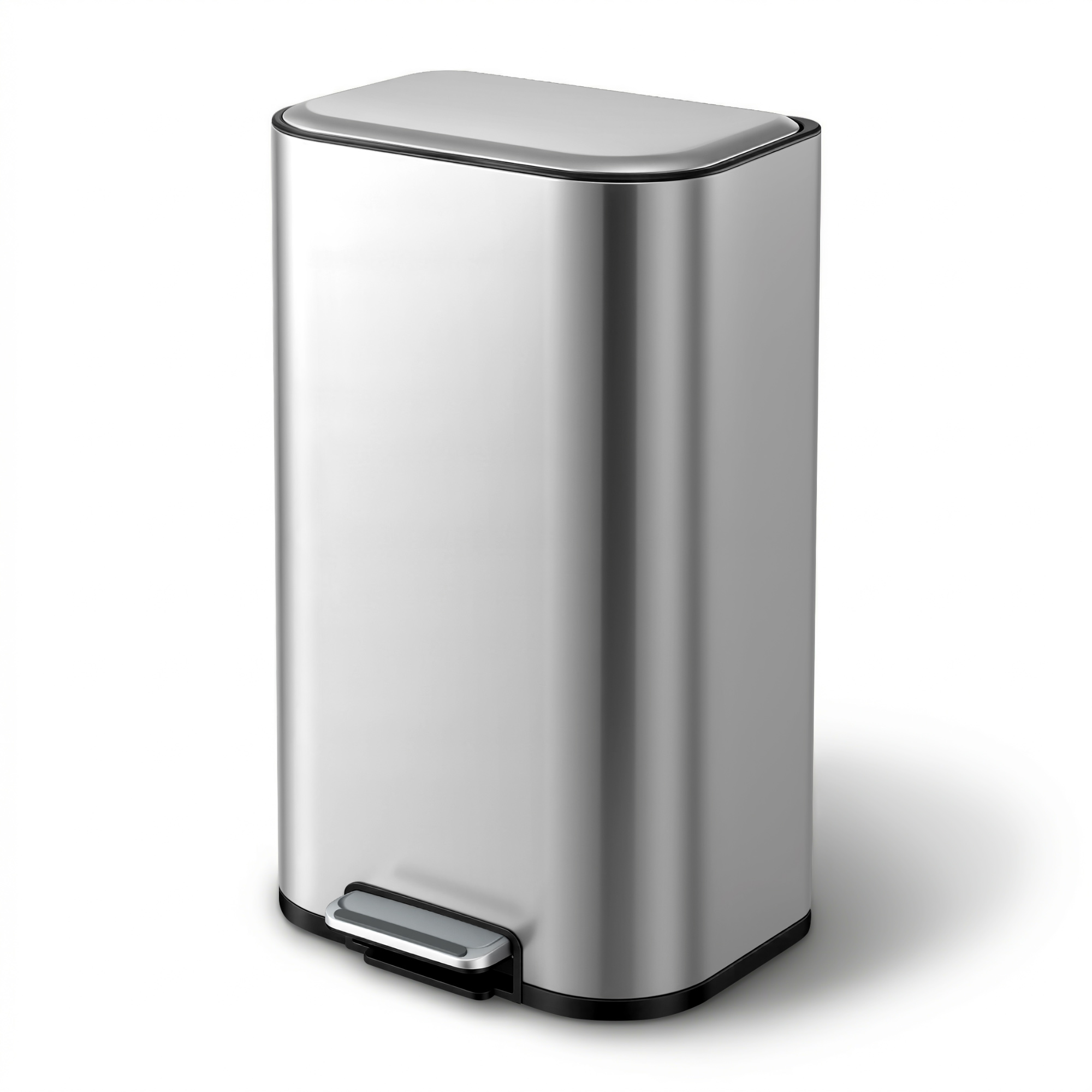 Cefito Kitchen Trash Can 40L Pedal Bins Rubbish Bin Steel with Soft Close Lid, Removable Inner Bucket, Rectangular Garbage Can Recycling Bin, Silver - Image 1