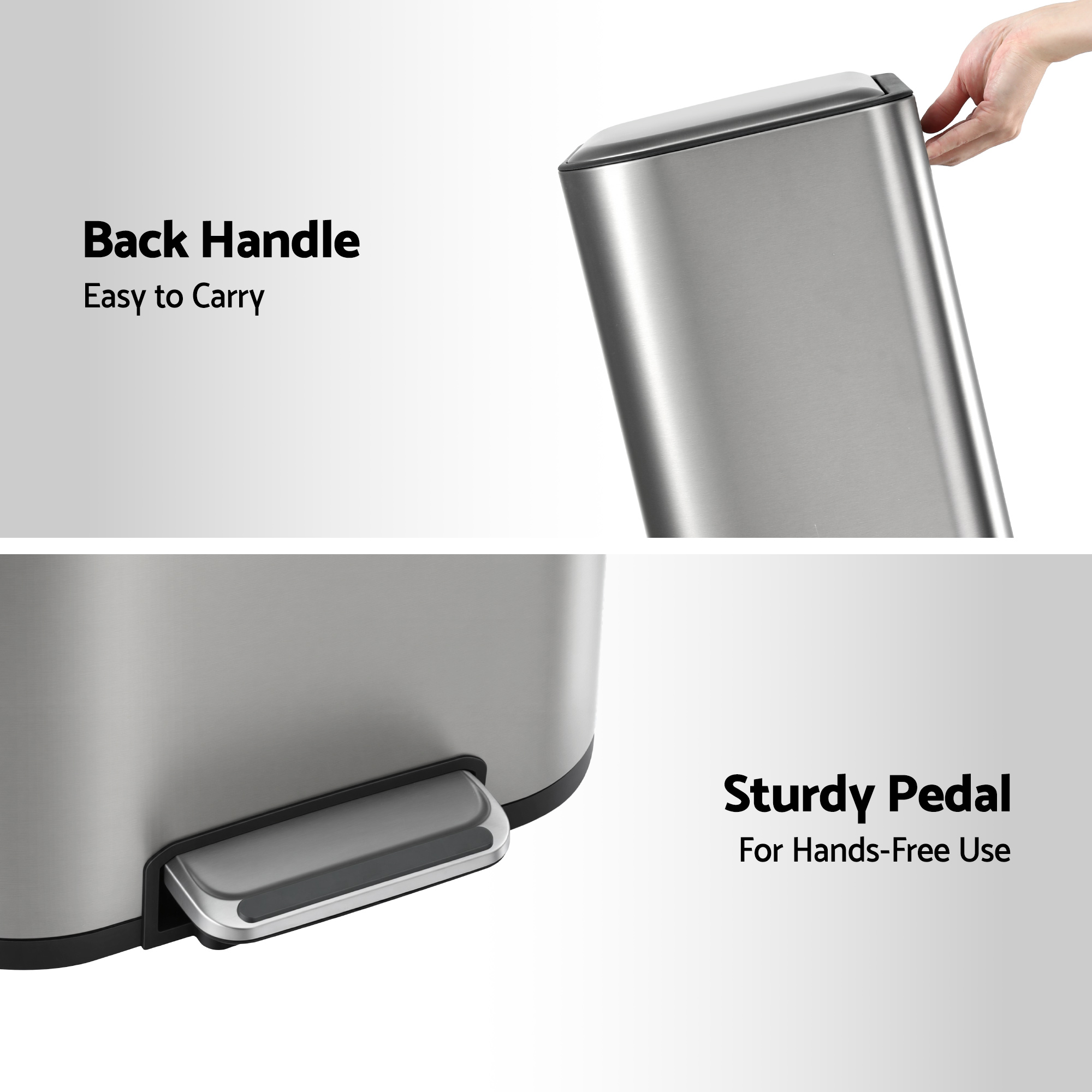 Cefito Kitchen Trash Can 40L Pedal Bins Rubbish Bin Steel with Soft Close Lid, Removable Inner Bucket, Rectangular Garbage Can Recycling Bin, Silver - Image 8
