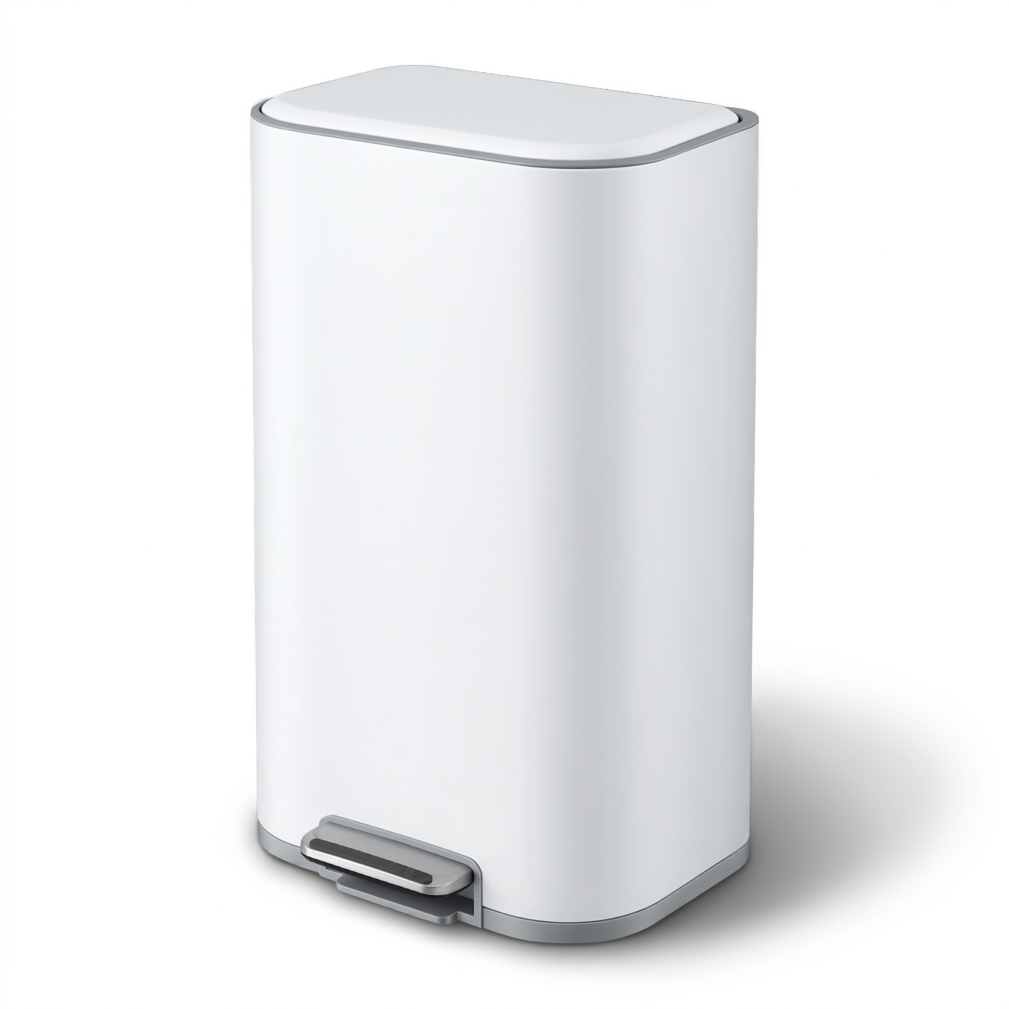 Cefito Kitchen Trash Can 40L Pedal Bins Rubbish Bin Steel with Soft Close Lid, Removable Inner Bucket, Rectangular Garbage Can Recycling Bin, White - Image 1