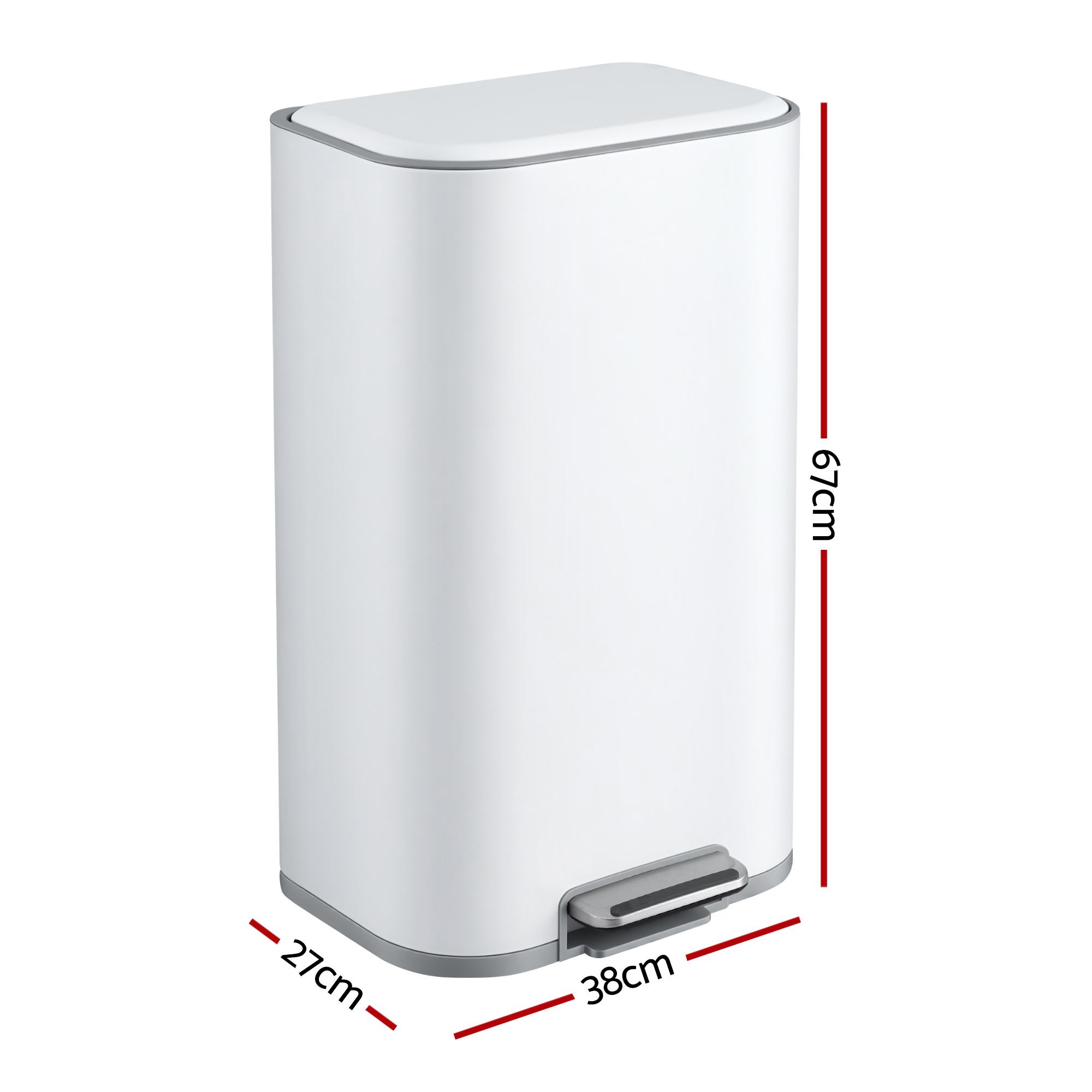 Cefito Kitchen Trash Can 40L Pedal Bins Rubbish Bin Steel with Soft Close Lid, Removable Inner Bucket, Rectangular Garbage Can Recycling Bin, White - Image 2