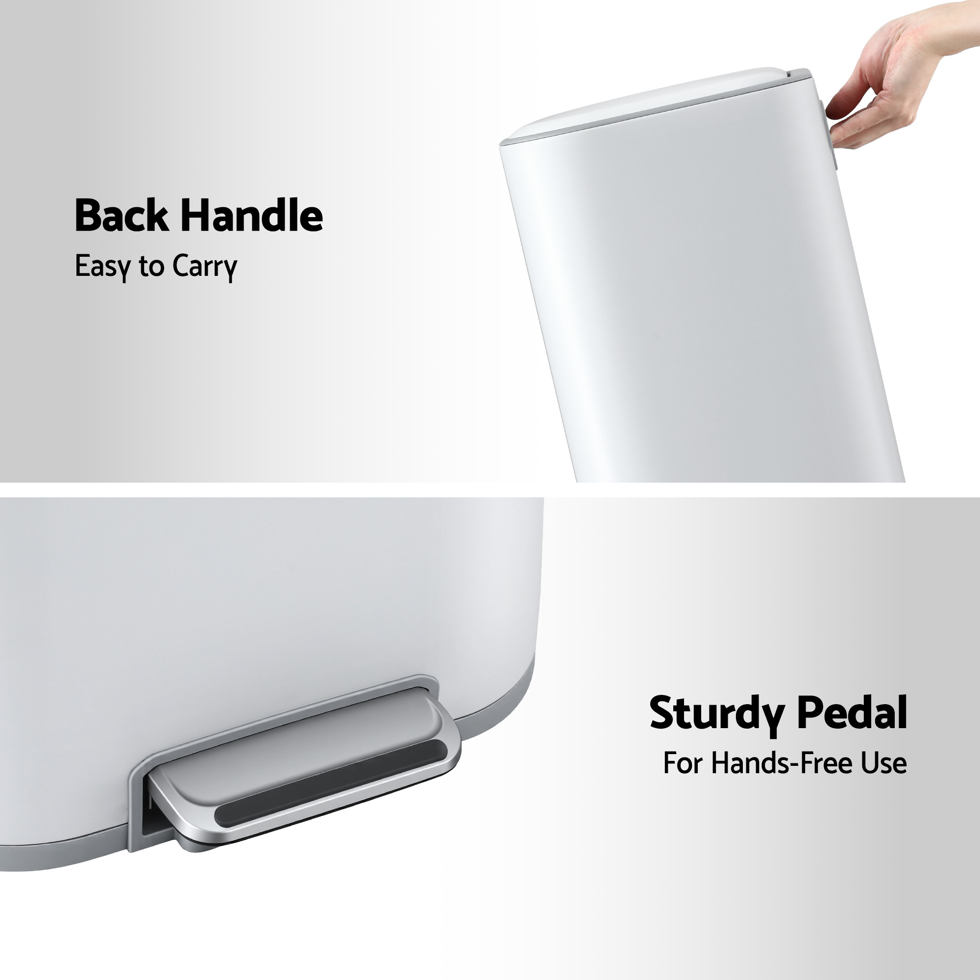 Cefito Kitchen Trash Can 40L Pedal Bins Rubbish Bin Steel with Soft Close Lid, Removable Inner Bucket, Rectangular Garbage Can Recycling Bin, White - Image 8