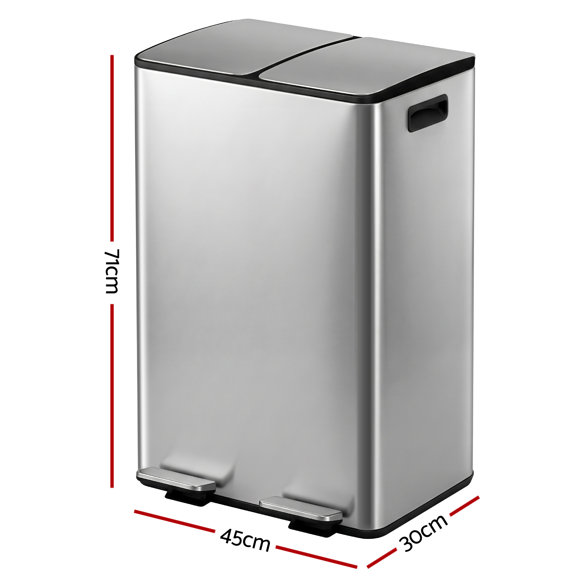 Cefito Pedal Bins Rubbish Bin Dual Compartment Waste Recycle Dustbins 60L Silver - Image 2