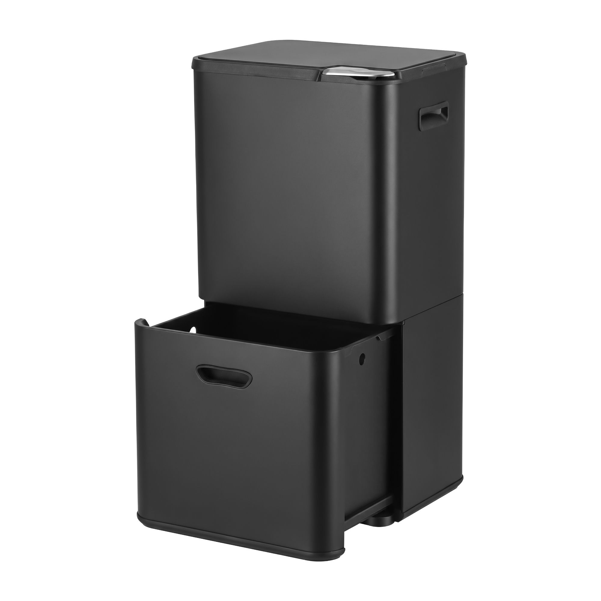 Cefito 63L Rubbish Bin 3 Compartment Carbon Steel Split Door Trash Can Black - Image 1