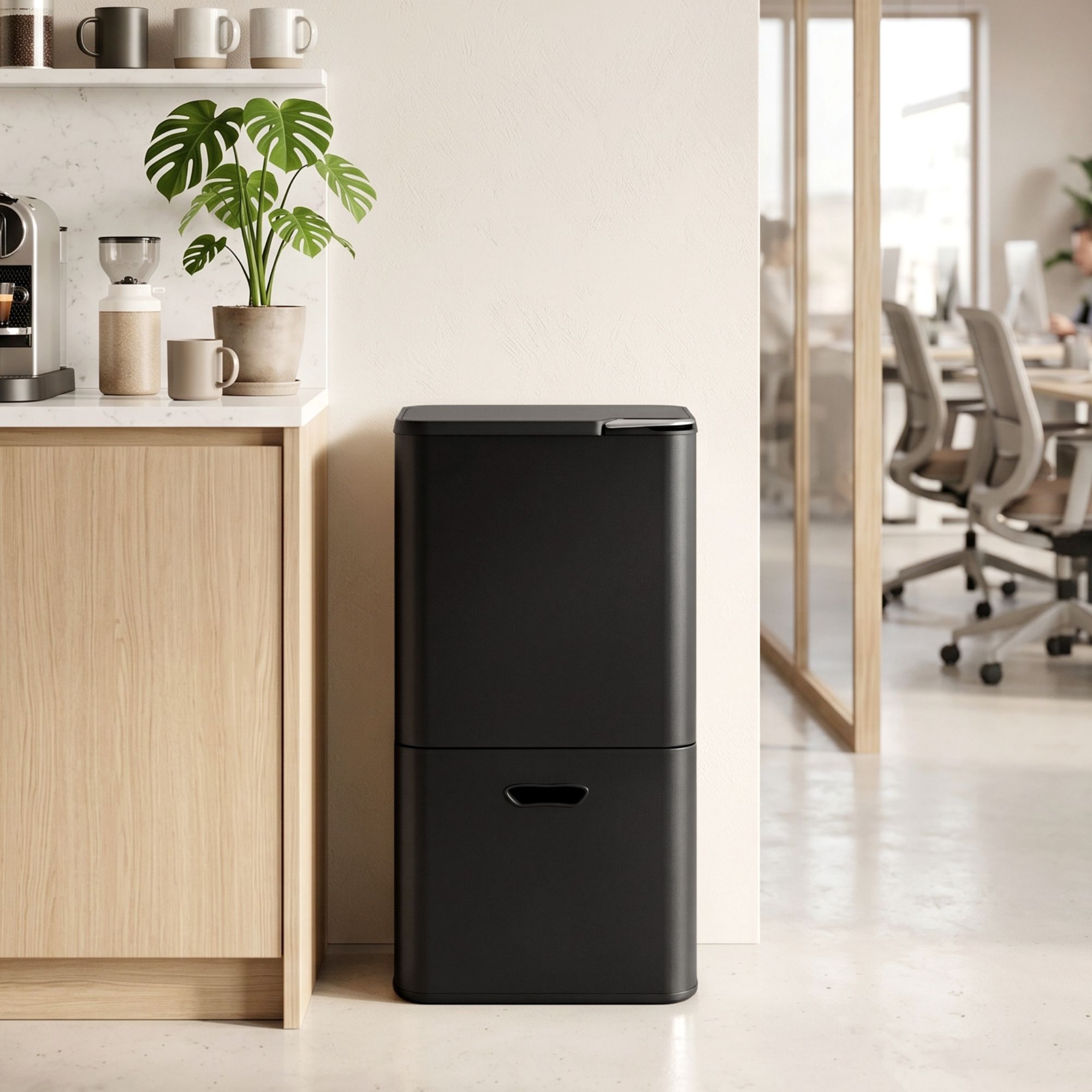 Cefito 63L Rubbish Bin 3 Compartment Carbon Steel Split Door Trash Can Black - Image 8