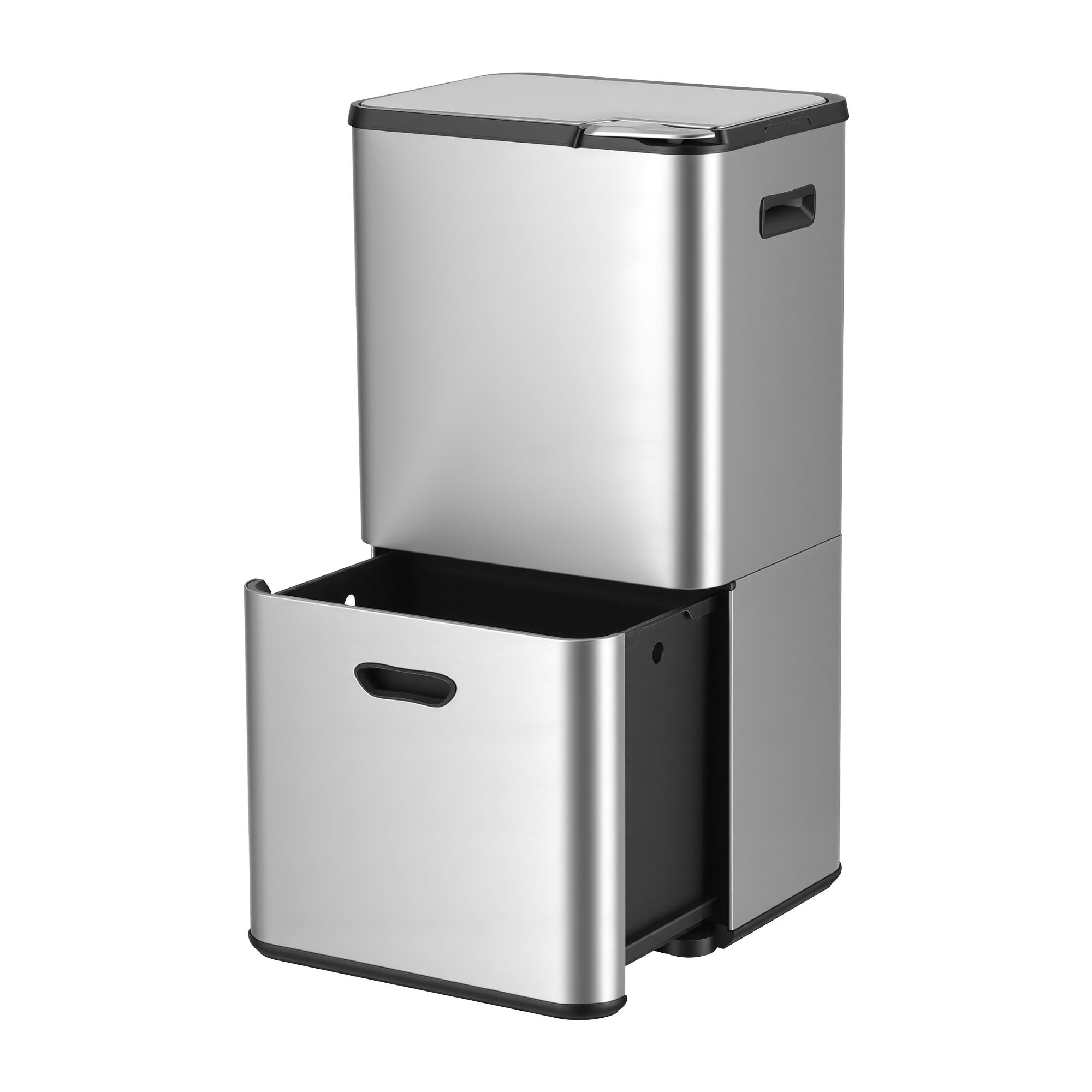 Cefito 63L Rubbish Bin 3 Compartment Stainless Steel Split Door Trash Can Silver - Image 1