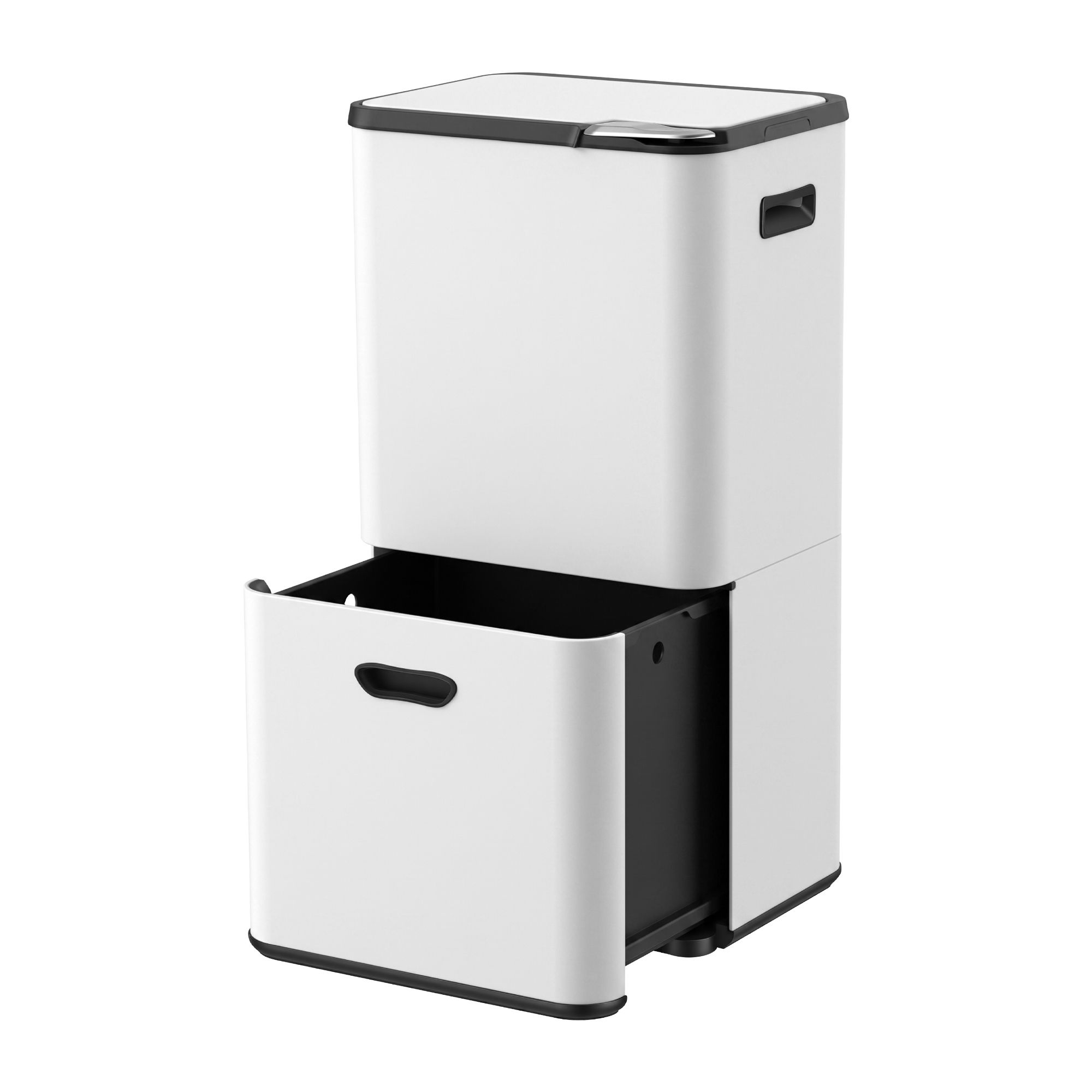 Cefito 63L Rubbish Bin 3 Compartment Carbon Steel Split Door Trash Can White - Image 1