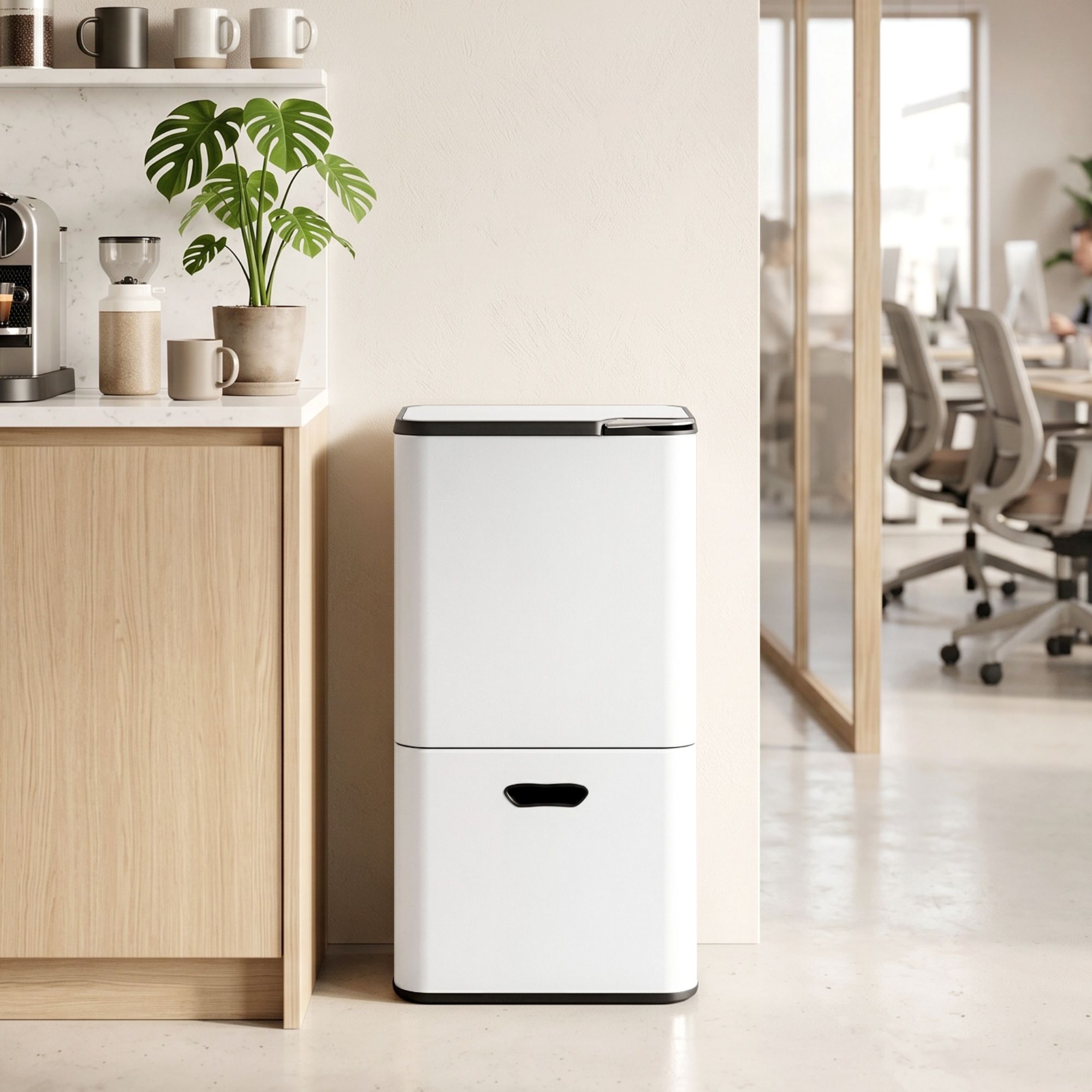 Cefito 63L Rubbish Bin 3 Compartment Carbon Steel Split Door Trash Can White - Image 8