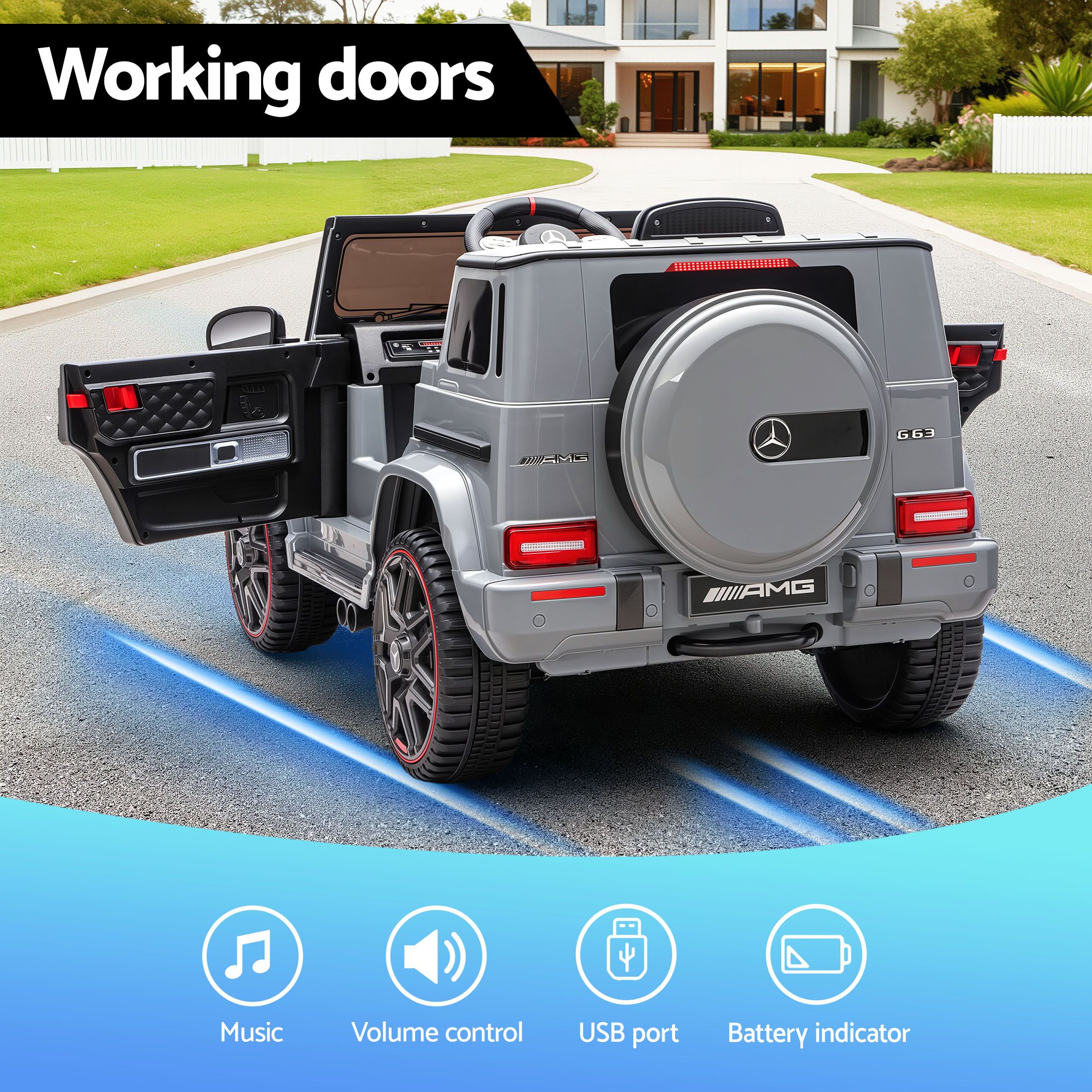 Kids Electric Ride On Car G63 Toy Cars Remote Control Grey - Image 4