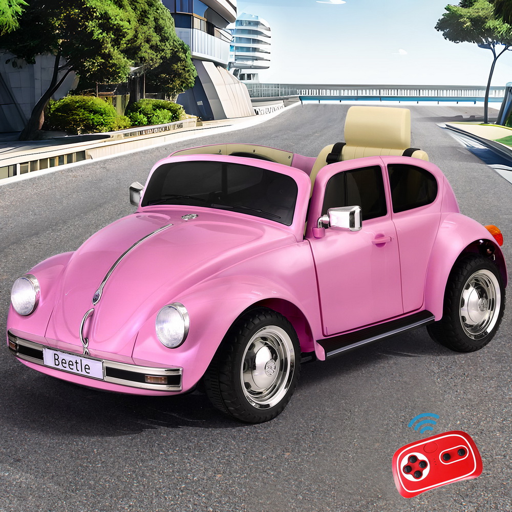 Kids Ride On Car Licensed Volkswagen Beetle Electric Toys Horn Remote 6V Pink - Image 1