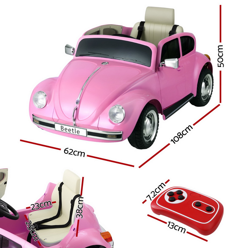 Kids Ride On Car Licensed Volkswagen Beetle Electric Toys Horn Remote 6V Pink - Image 2