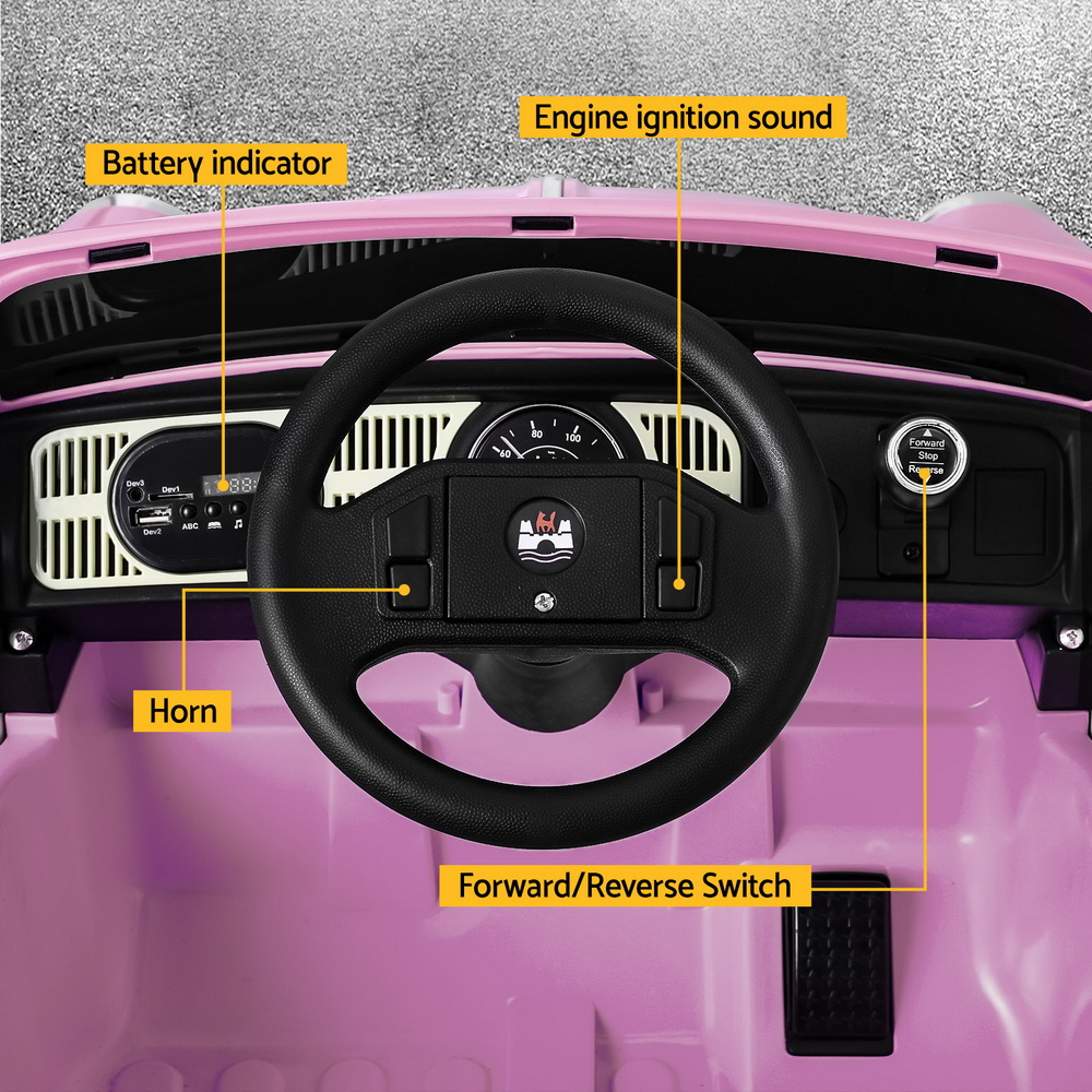 Kids Ride On Car Licensed Volkswagen Beetle Electric Toys Horn Remote 6V Pink - Image 4