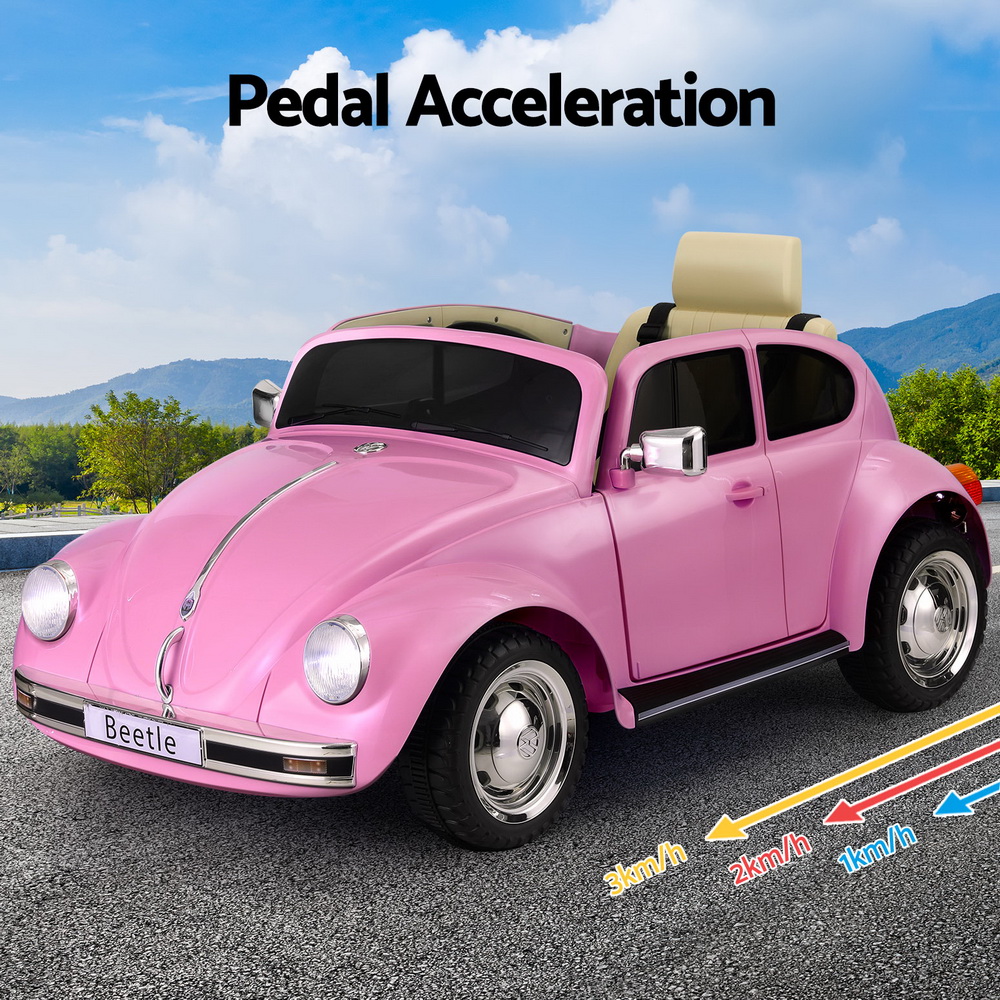 Kids Ride On Car Licensed Volkswagen Beetle Electric Toys Horn Remote 6V Pink - Image 5