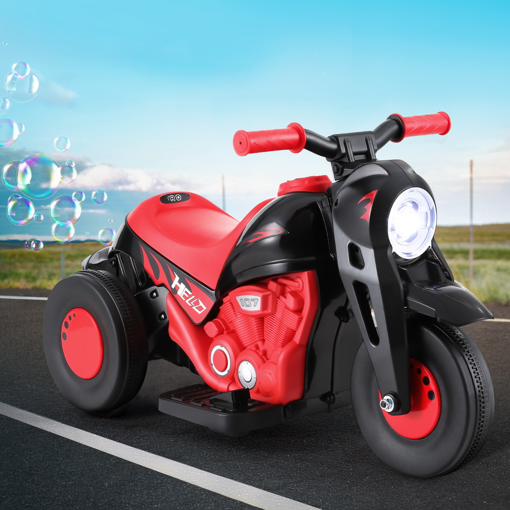 Rigo Kids Ride On Car Motorcycle Motorbike with Bubble Maker Electric Toy 6V Red - Image 1