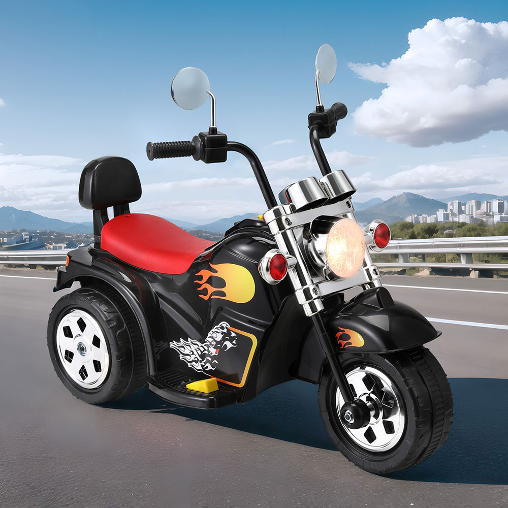 Rigo Kids Ride On Car Motorcycle Motorbike Electric Toys Horn Music 6V Black - Image 1
