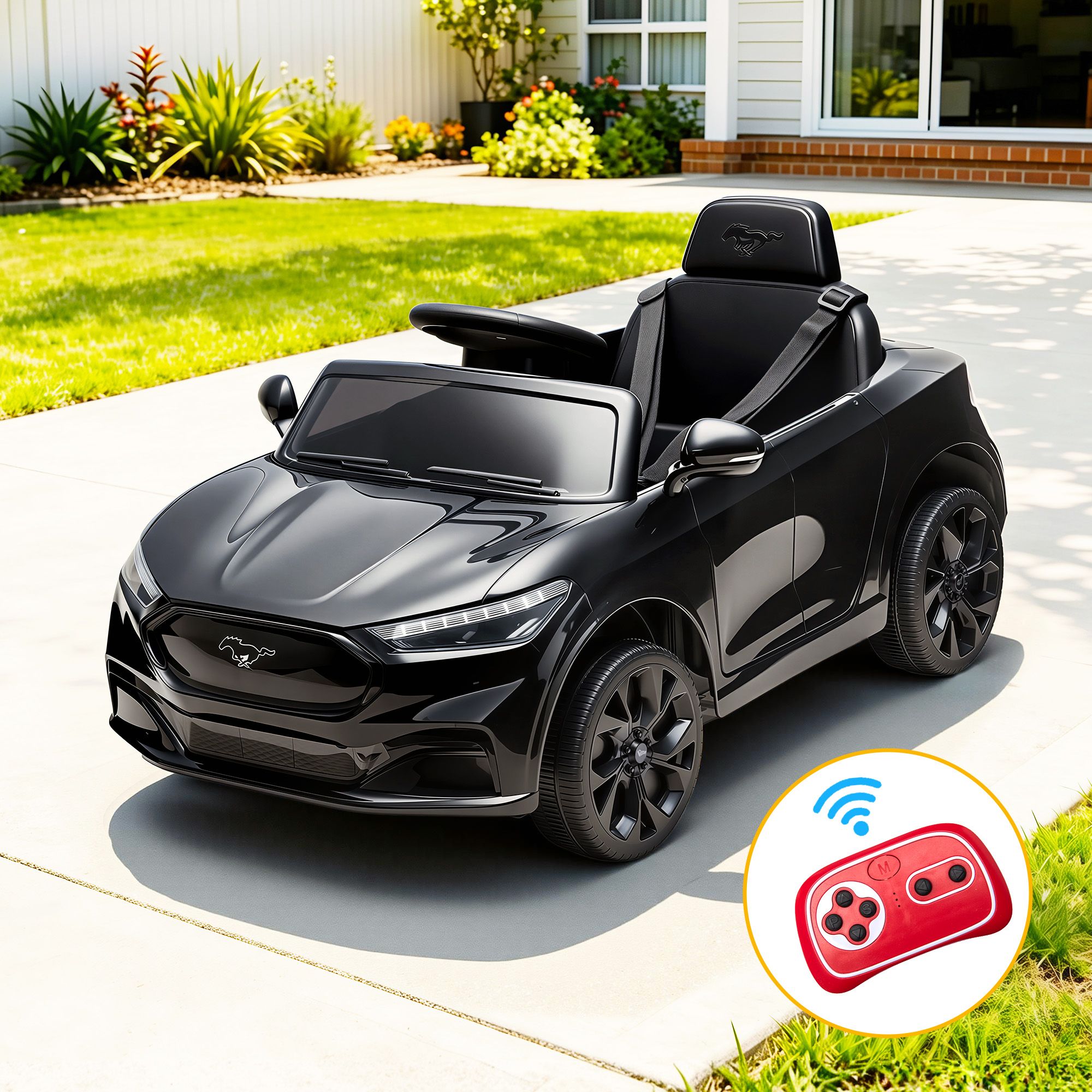Kids Ride On Car 12V Licensed Ford Electric Toy with Remote Control Horn Music 97x61cm Black - Image 1
