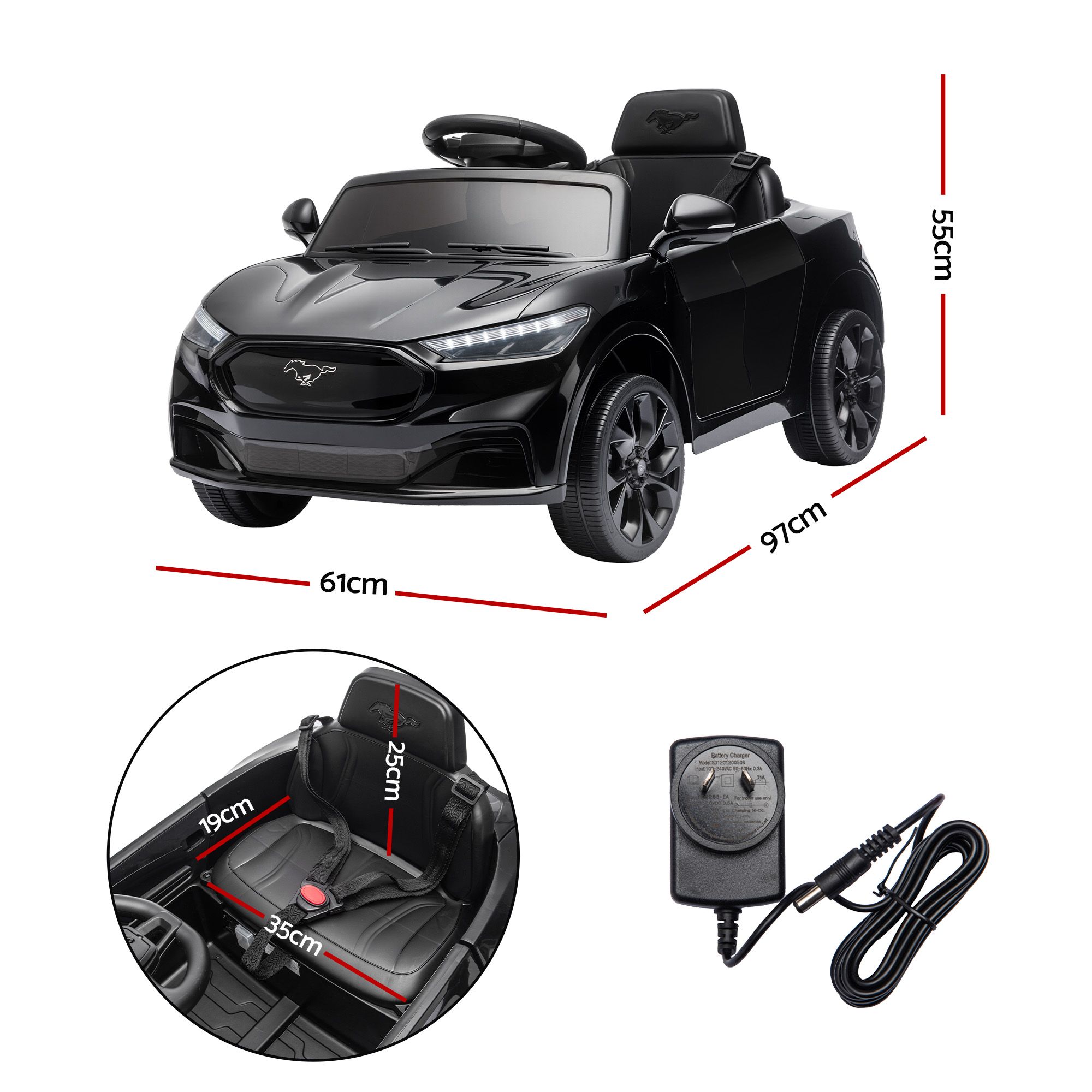 Kids Ride On Car 12V Licensed Ford Electric Toy with Remote Control Horn Music 97x61cm Black - Image 2