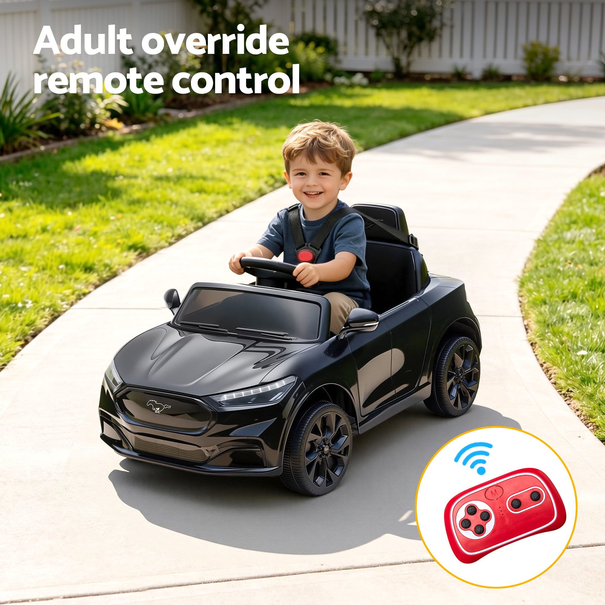 Kids Ride On Car 12V Licensed Ford Electric Toy with Remote Control Horn Music 97x61cm Black - Image 7