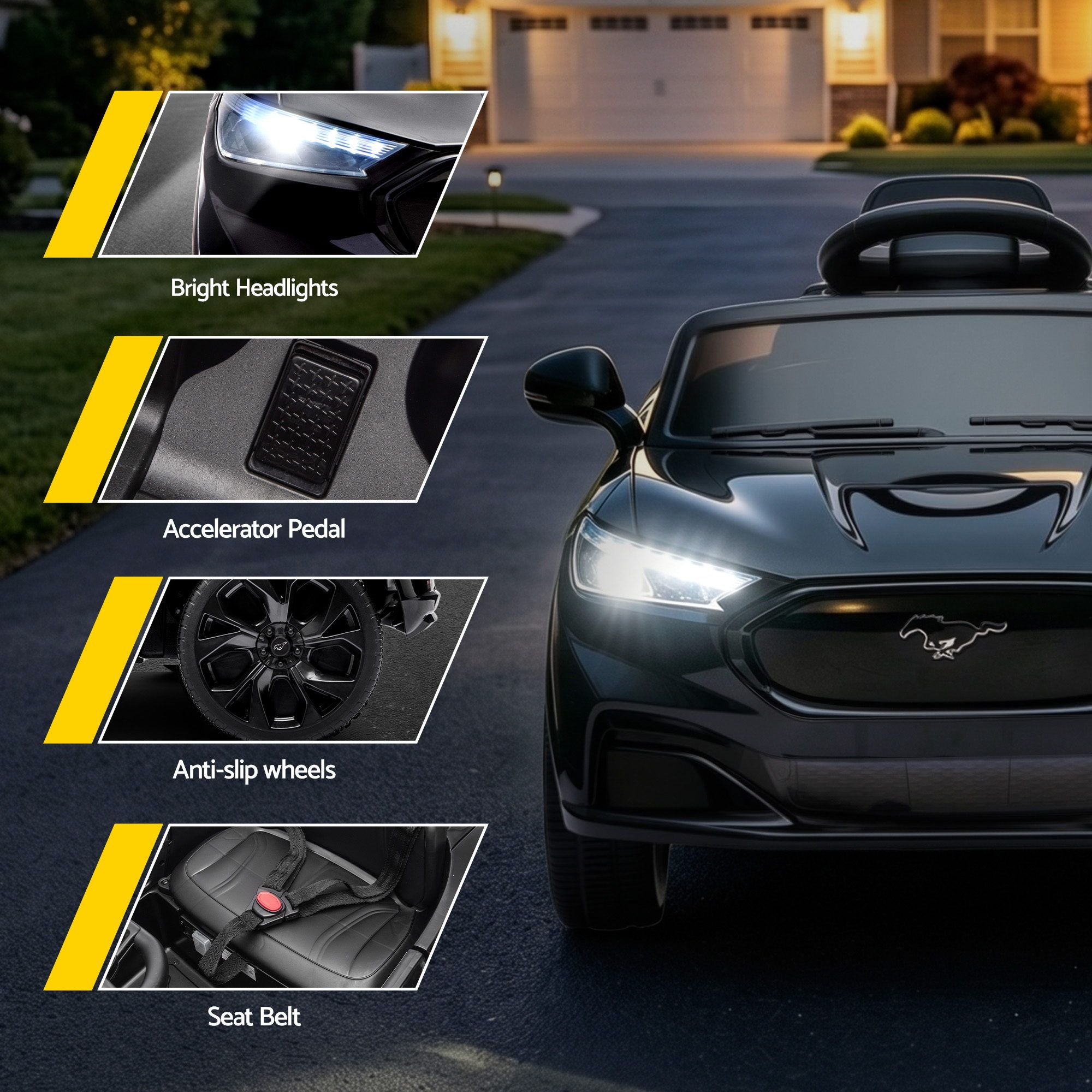 Kids Ride On Car 12V Licensed Ford Electric Toy with Remote Control Horn Music 97x61cm Black - Image 8