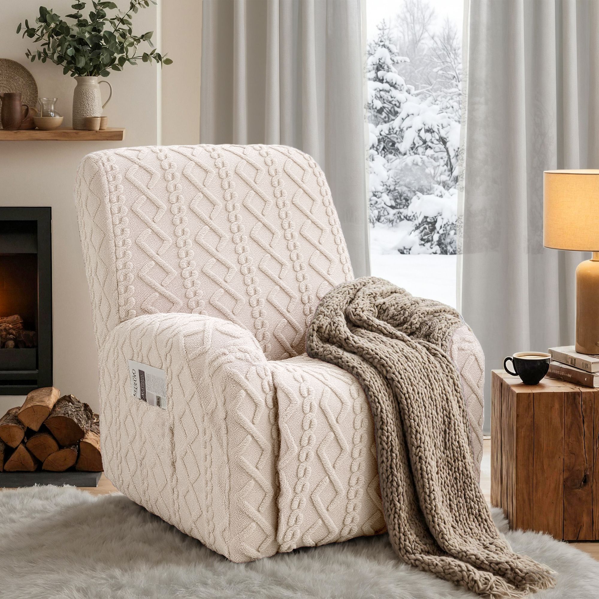 Artiss Recliner Chair Covers with Storage Side Pockets Beige - Image 1