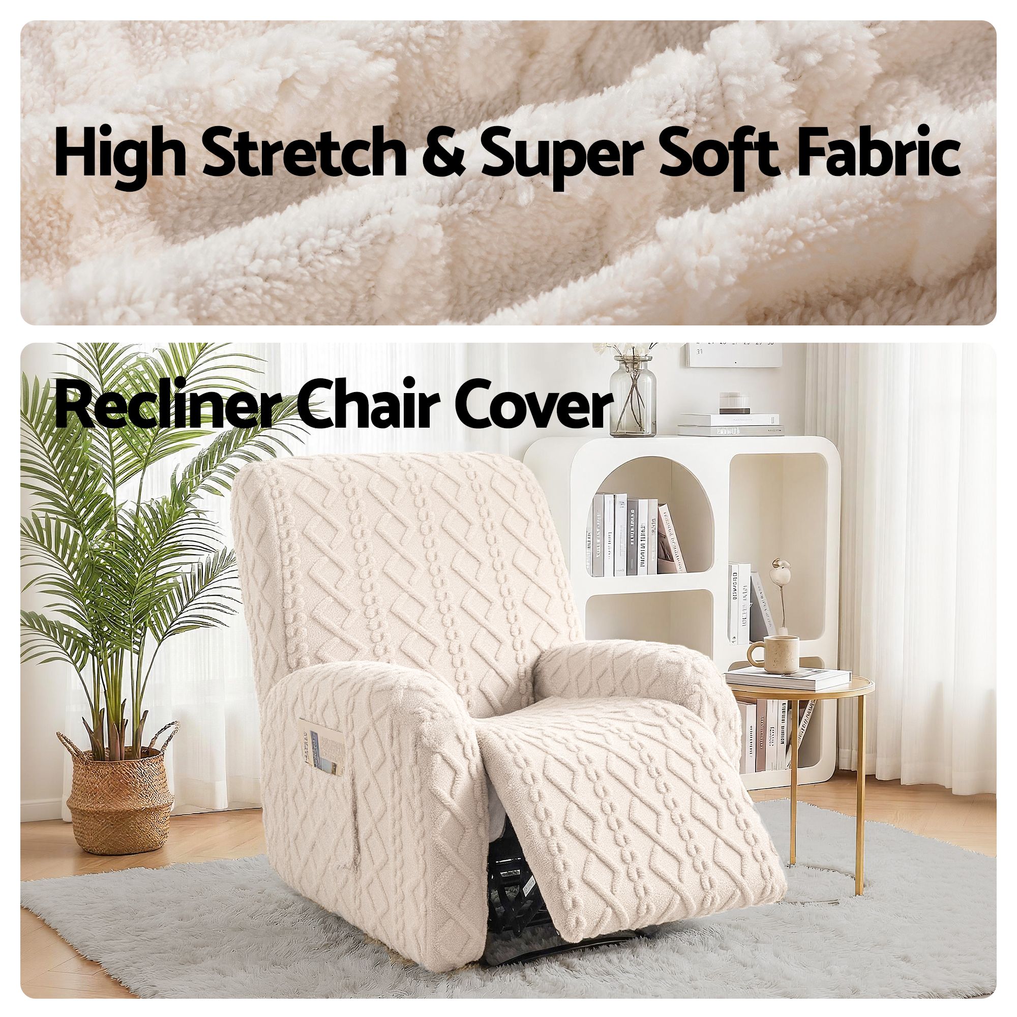 Artiss Recliner Chair Covers with Storage Side Pockets Beige - Image 4