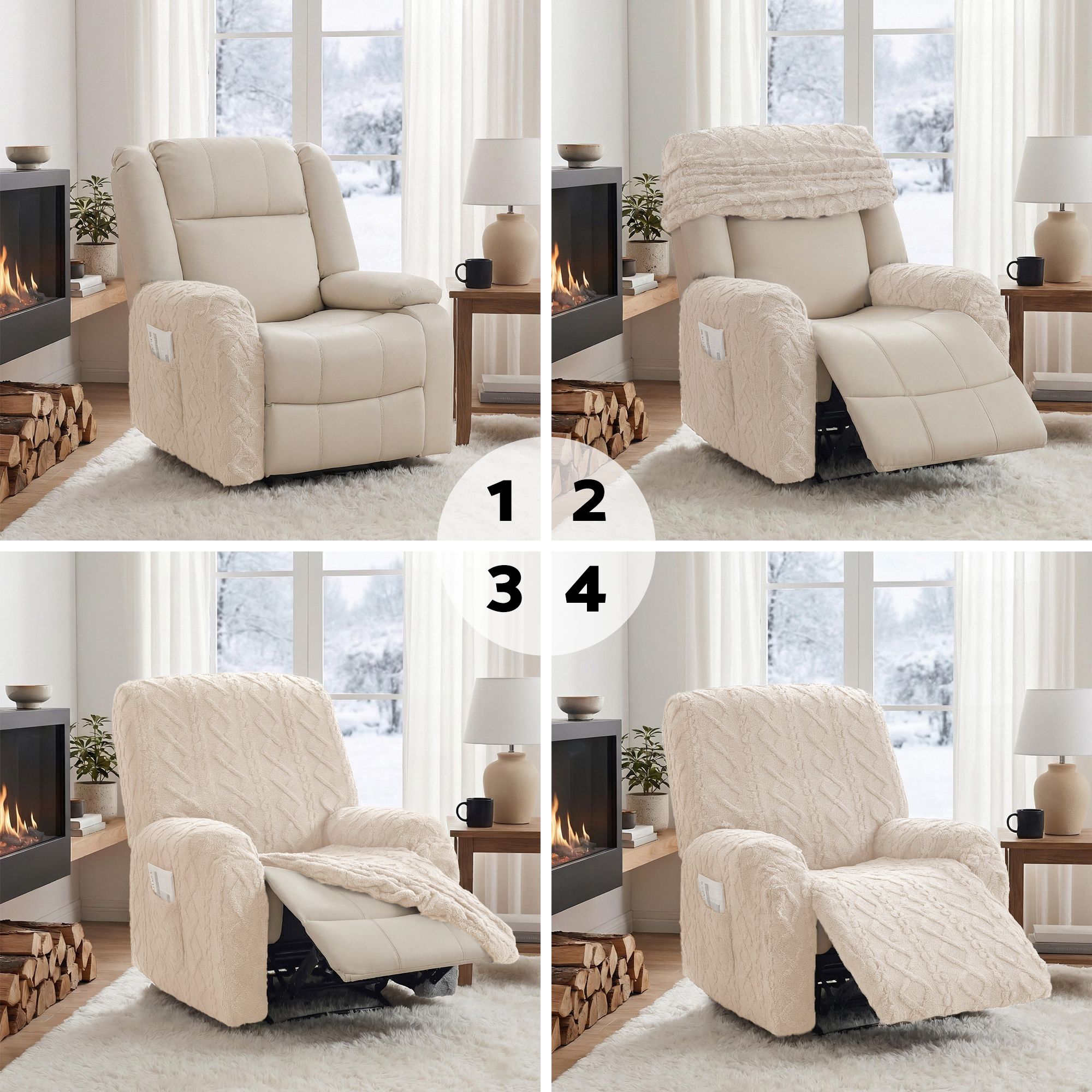 Artiss Recliner Chair Covers with Storage Side Pockets Beige - Image 7