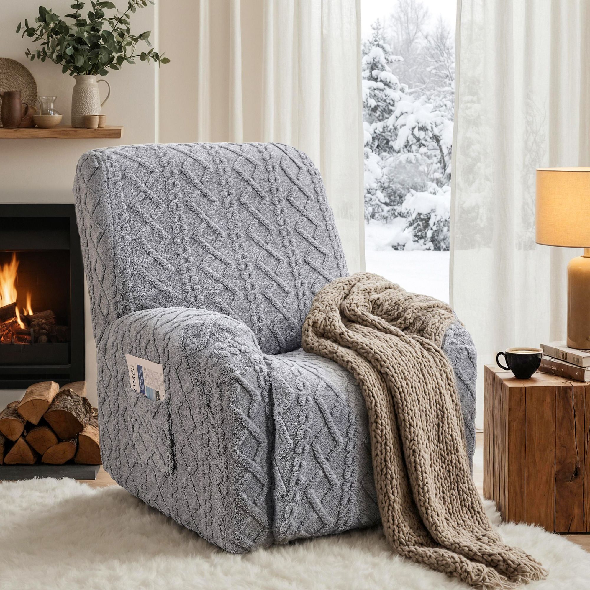 Artiss Recliner Chair Covers with Storage Side Pockets Grey - Image 1
