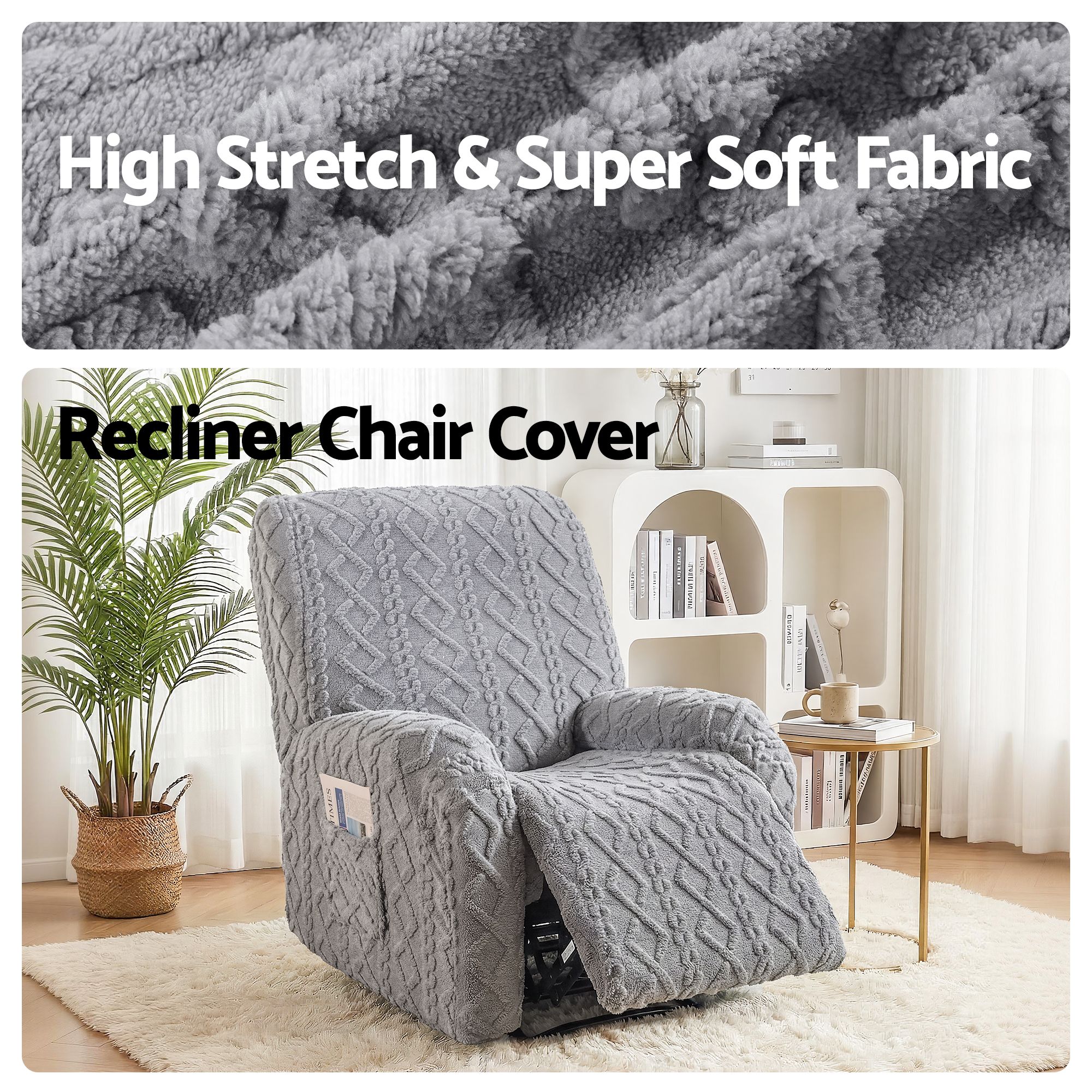 Artiss Recliner Chair Covers with Storage Side Pockets Grey - Image 4