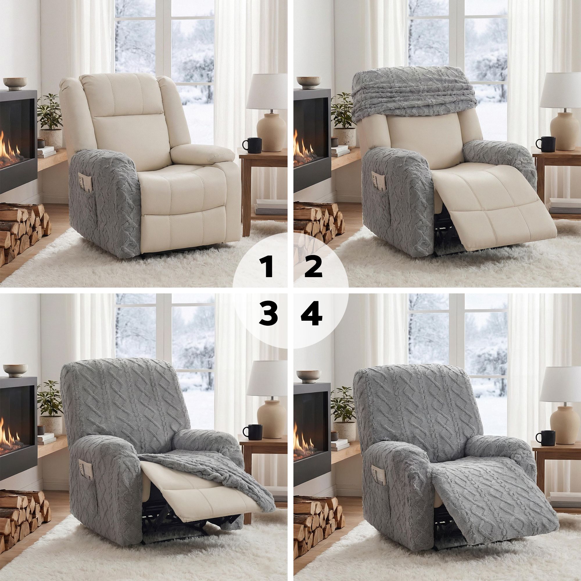Artiss Recliner Chair Covers with Storage Side Pockets Grey - Image 7