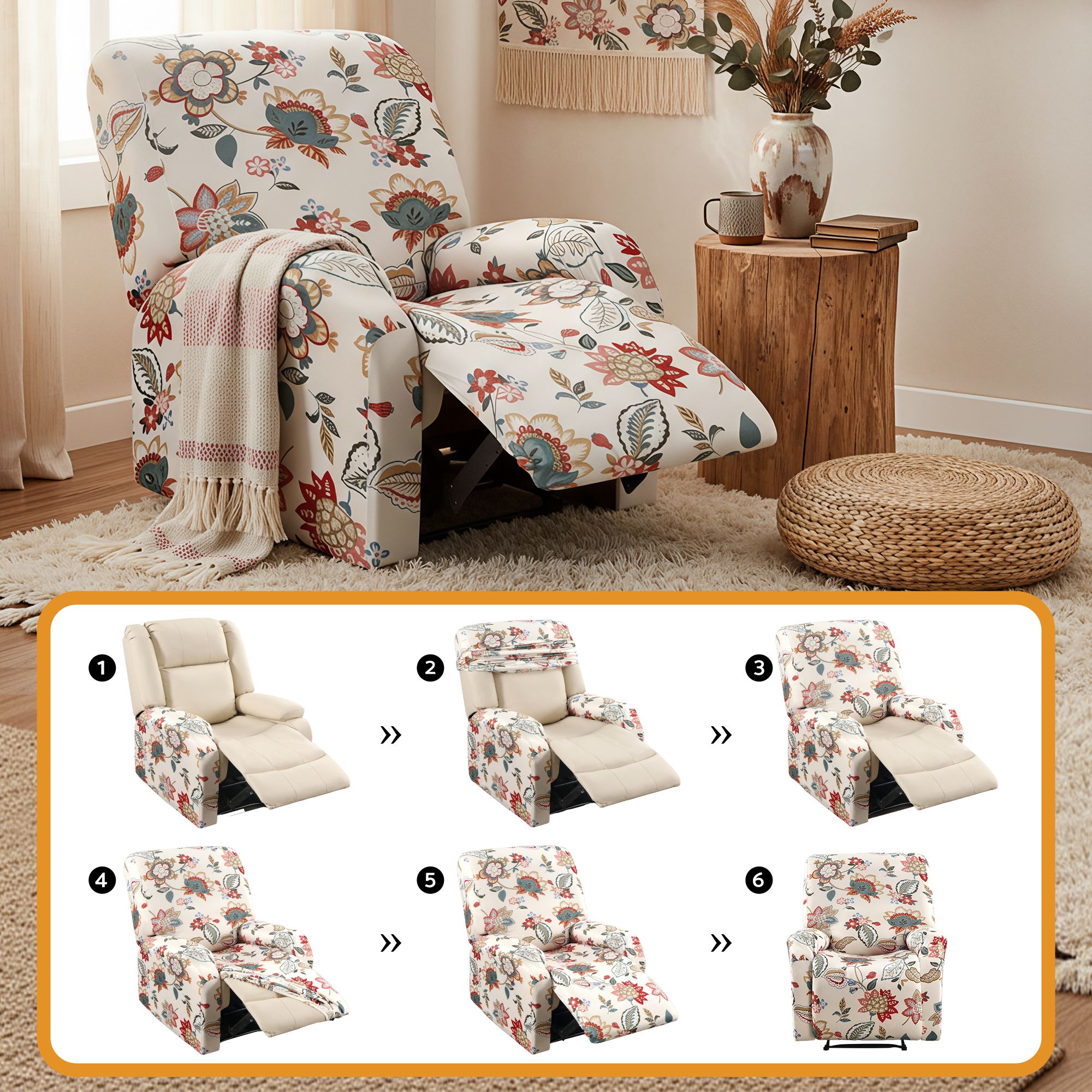 Artiss Stretch Kids Recliner Cover 4-Pieces Recliner Chair Slipcovers Printed Polyester - Image 7