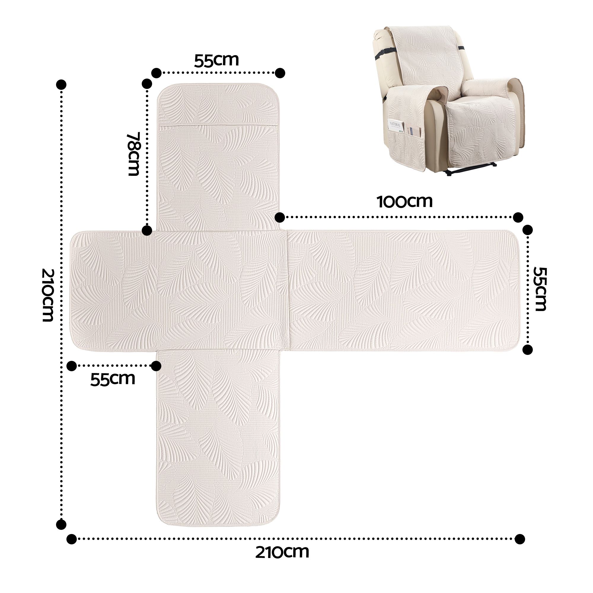 Artiss Quilted Recliner Chair Covers 100% Waterproof Recliner Slipcovers - Image 2