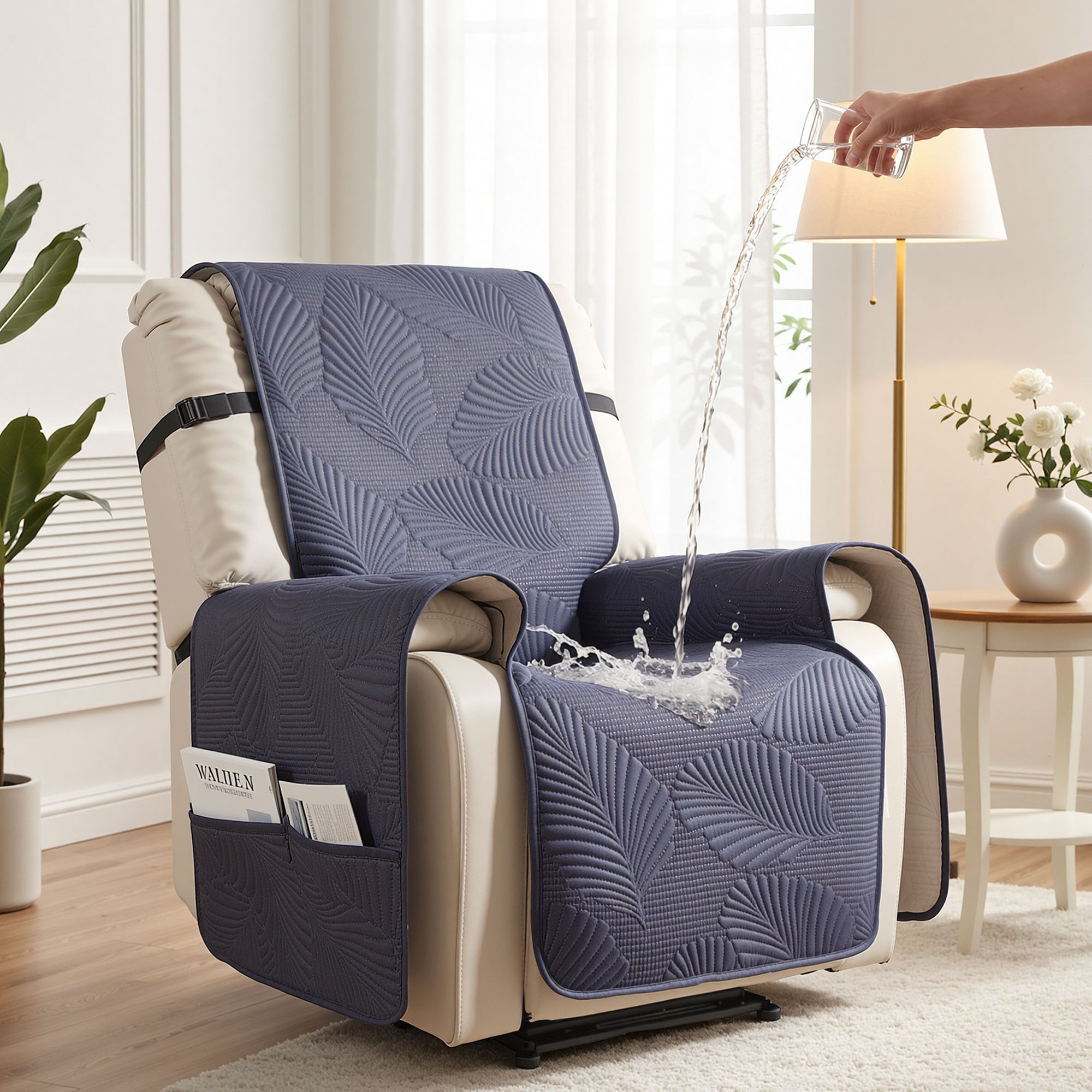 Artiss Quilted Recliner Chair Covers 100% Waterproof Recliner Slipcovers Grey - Image 1