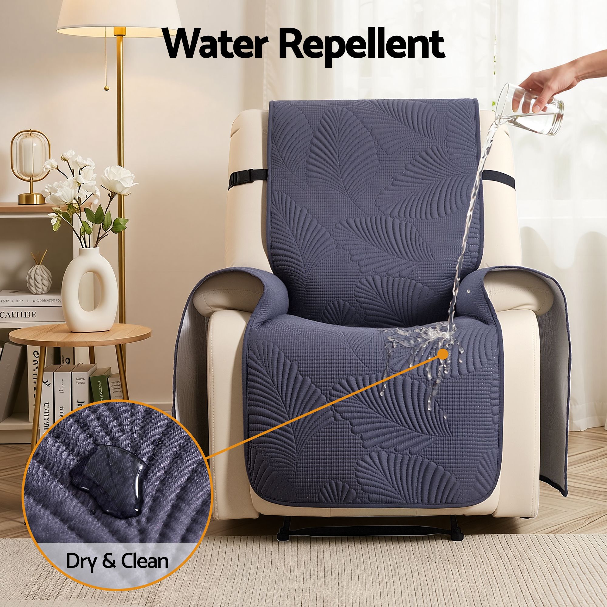 Artiss Quilted Recliner Chair Covers 100% Waterproof Recliner Slipcovers Grey - Image 5