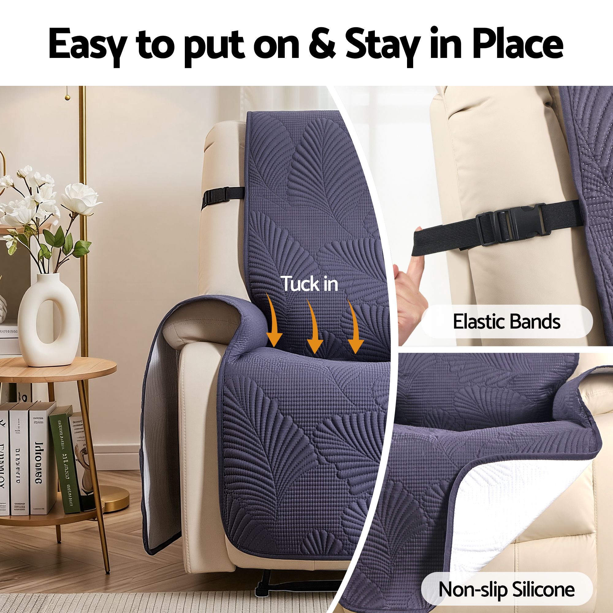 Artiss Quilted Recliner Chair Covers 100% Waterproof Recliner Slipcovers Grey - Image 7