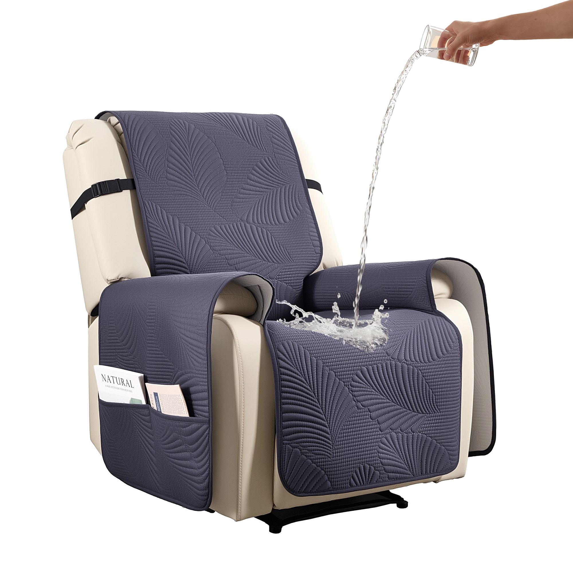 Artiss Quilted Recliner Chair Covers 100% Waterproof Recliner Slipcovers Grey - Image 8