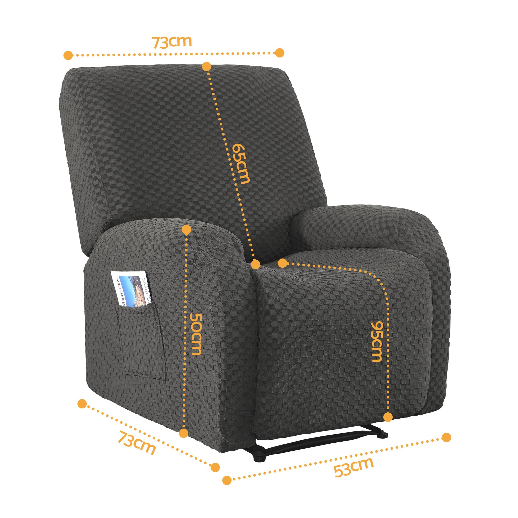 Artiss Recliner Chair Covers with Storage Side Pockets Grey Fabric - Image 2