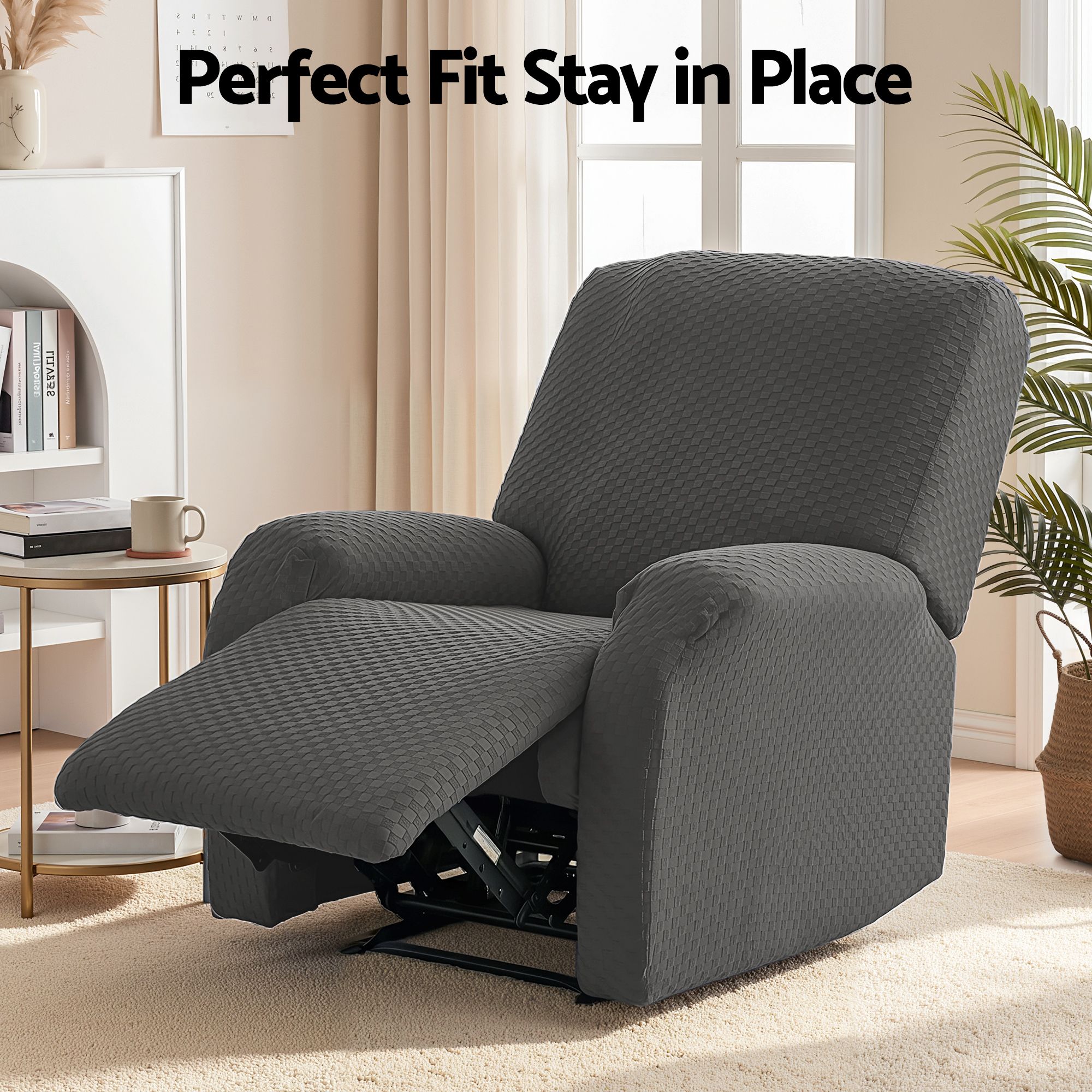 Artiss Recliner Chair Covers with Storage Side Pockets Grey Fabric - Image 4