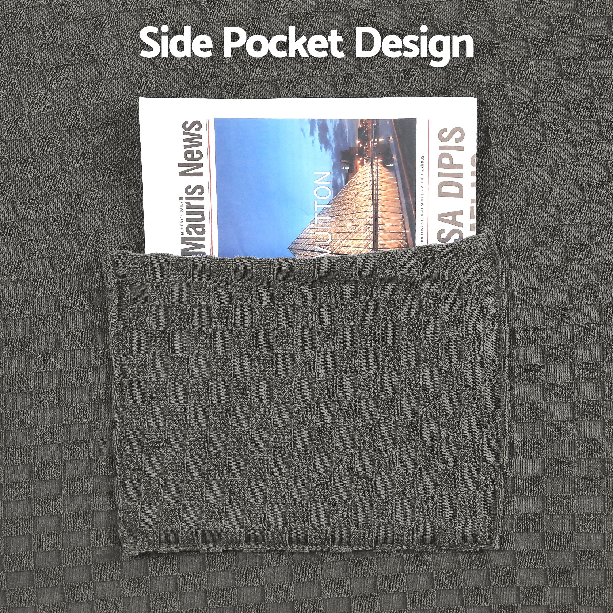 Artiss Recliner Chair Covers with Storage Side Pockets Grey Fabric - Image 7