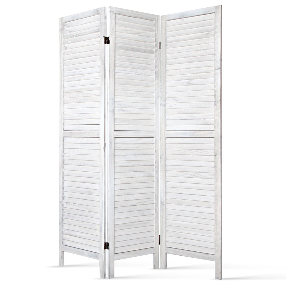 Artiss 3 Panel Room Divider Screen 120x170cm Louver White - Image 1