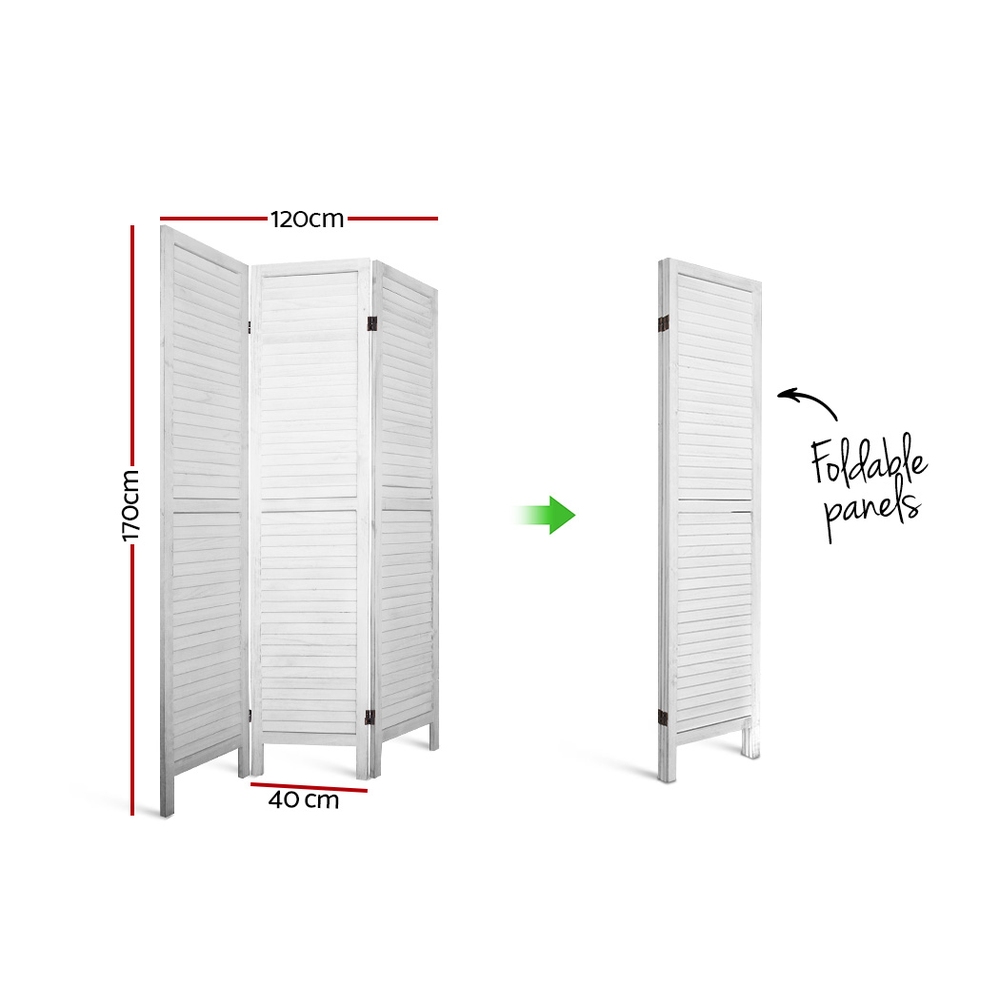 Artiss 3 Panel Room Divider Screen 120x170cm Louver White - Image 2