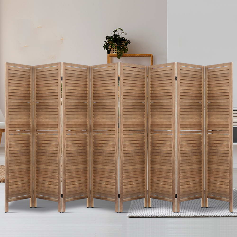 Artiss 8 Panel Room Divider Screen 326x170cm Louver Oak - Image 1