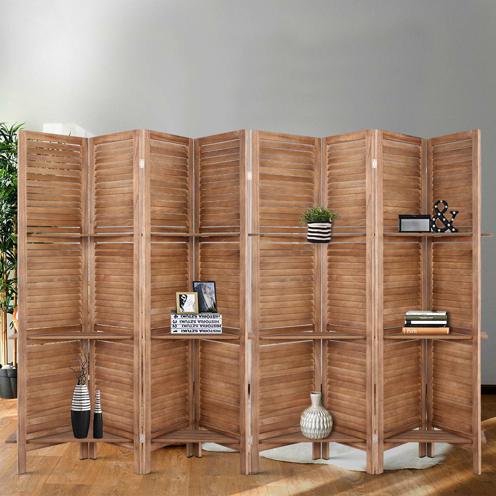 Artiss 8 Panel Room Divider Screen 326x170cm Shelf Oak - Image 1