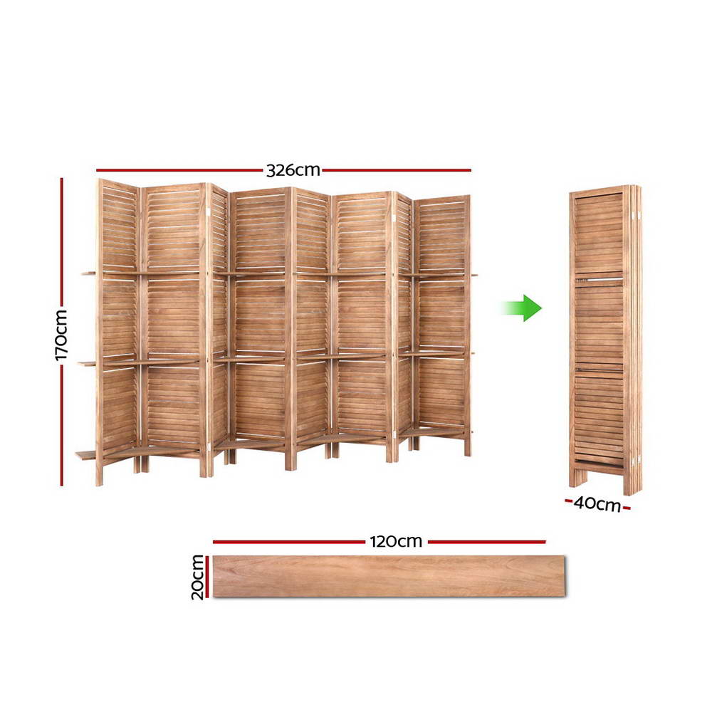 Artiss 8 Panel Room Divider Screen 326x170cm Shelf Oak - Image 2