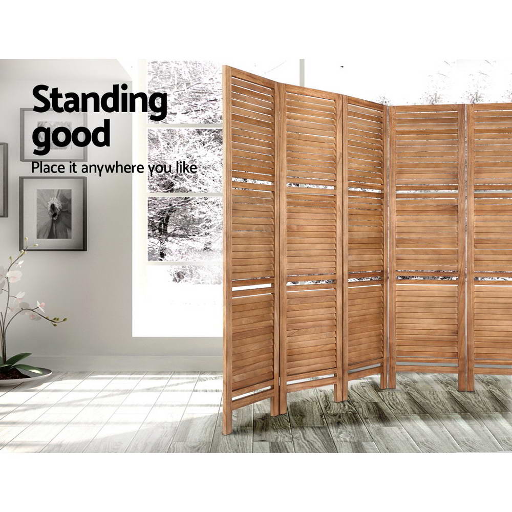 Artiss 8 Panel Room Divider Screen 326x170cm Shelf Oak - Image 5