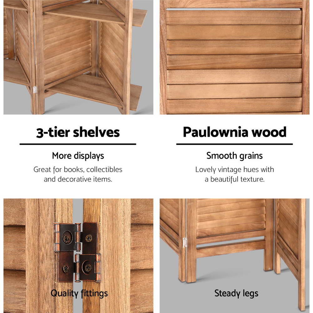 Artiss 8 Panel Room Divider Screen 326x170cm Shelf Oak - Image 6