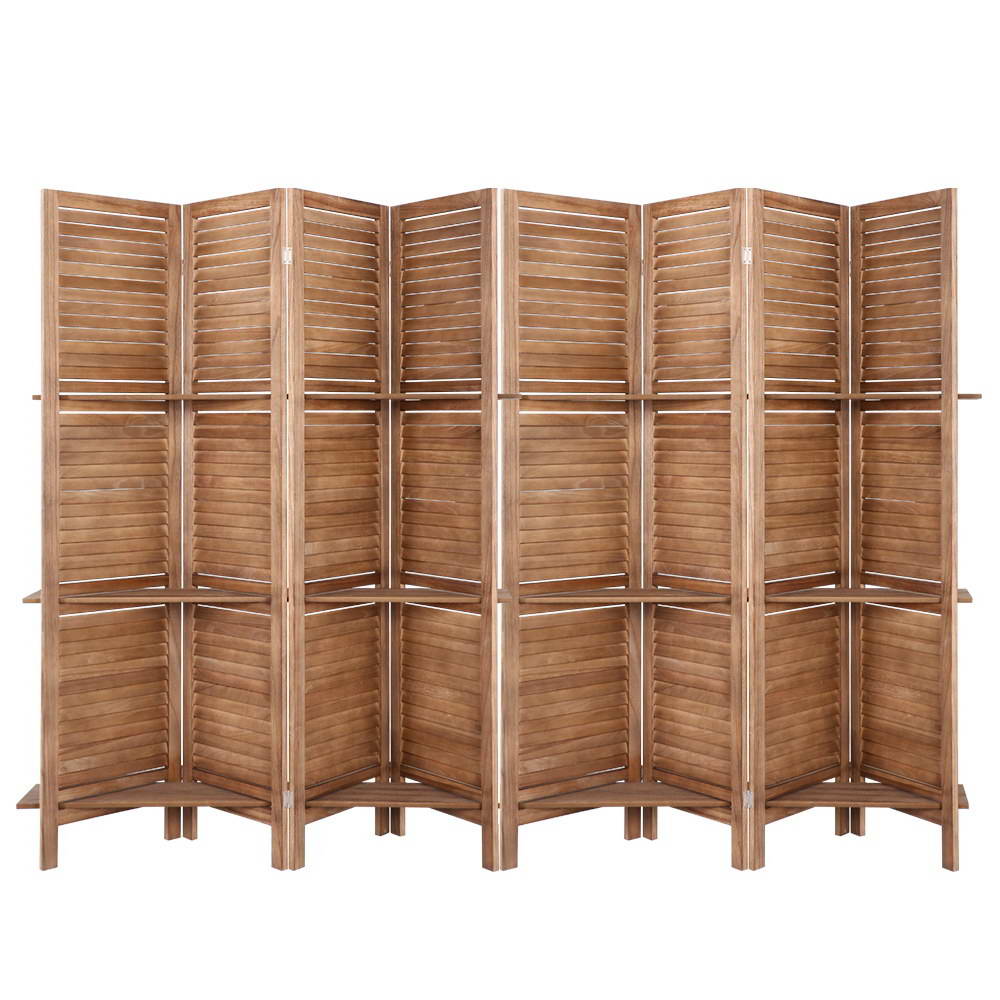 Artiss 8 Panel Room Divider Screen 326x170cm Shelf Oak - Image 8