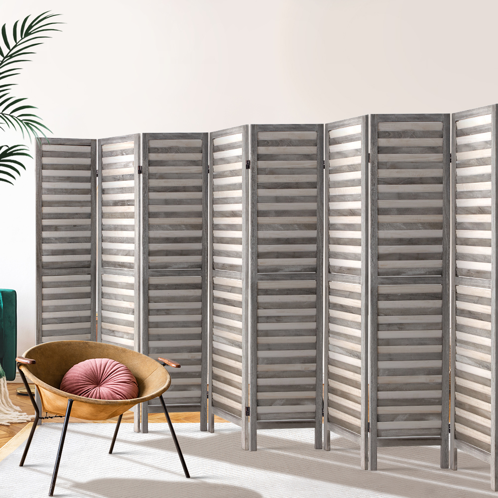Artiss 8 Panel Room Divider Screen 326x170cm Louver Grey - Image 1