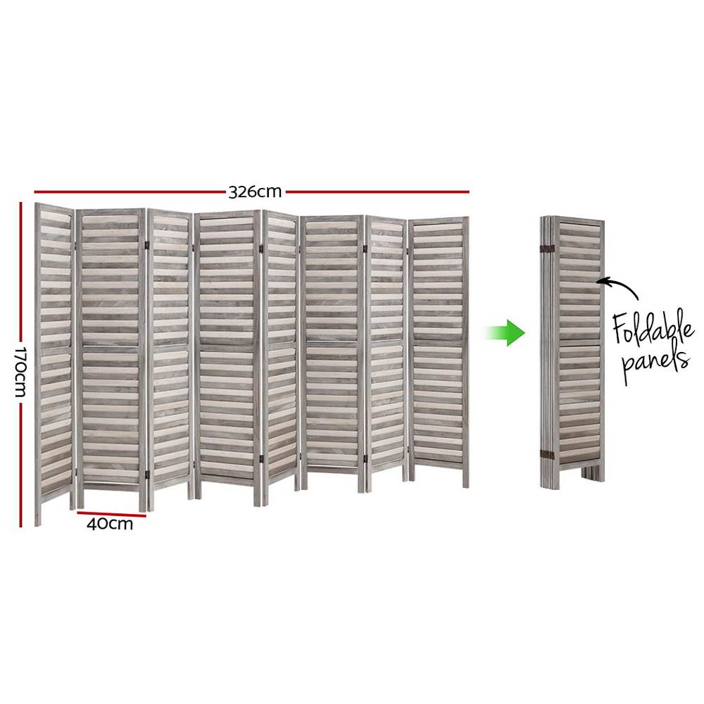 Artiss 8 Panel Room Divider Screen 326x170cm Louver Grey - Image 2