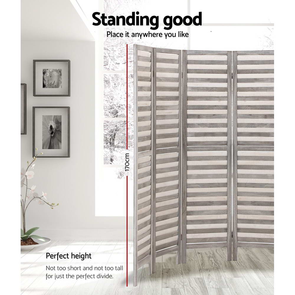 Artiss 8 Panel Room Divider Screen 326x170cm Louver Grey - Image 4